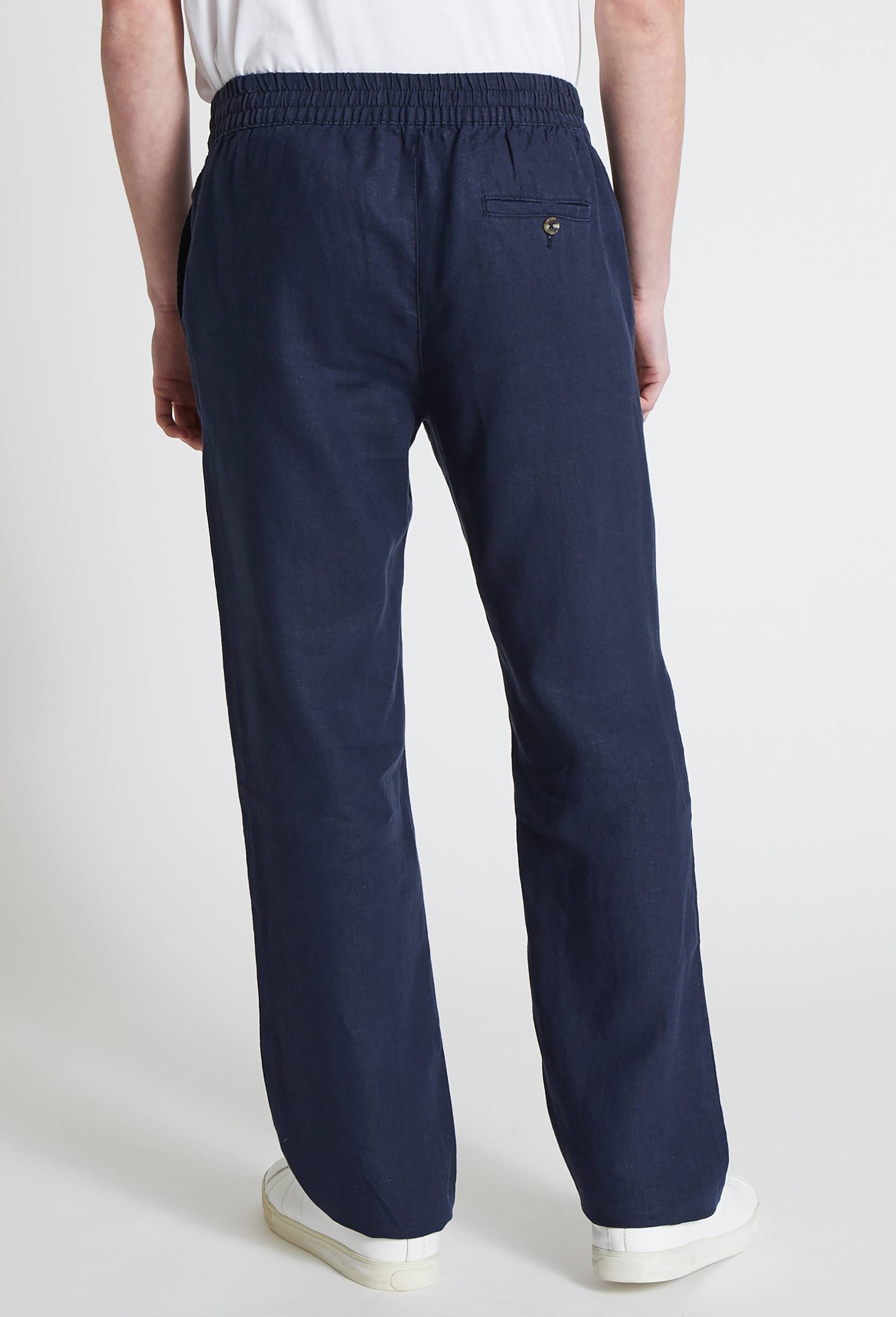 Pantalon &eacute;lastiqu&eacute; en lin, Bleu fonc&eacute;, large image number 1