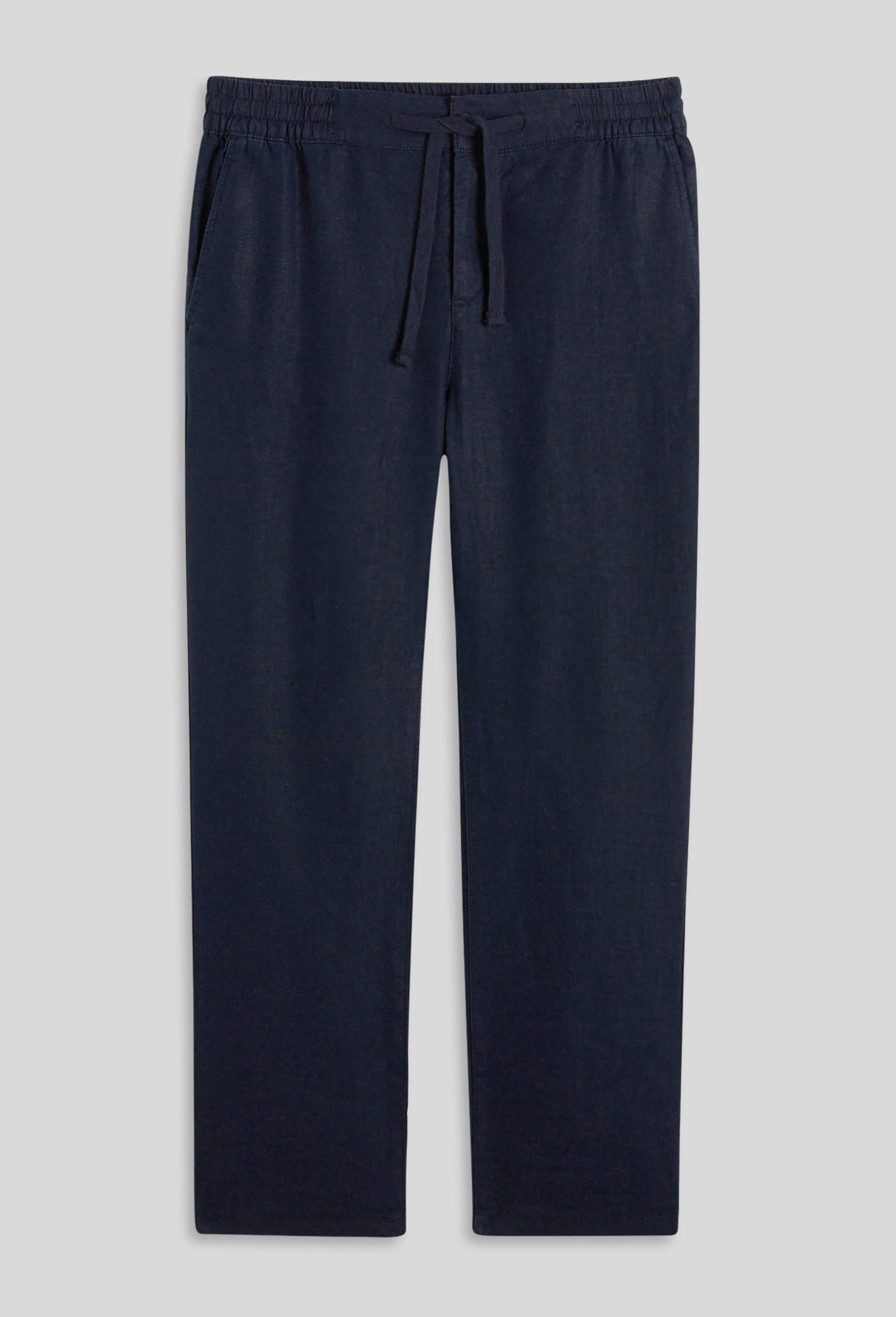 Pantalon &eacute;lastiqu&eacute; en lin, Bleu fonc&eacute;, large image number 2