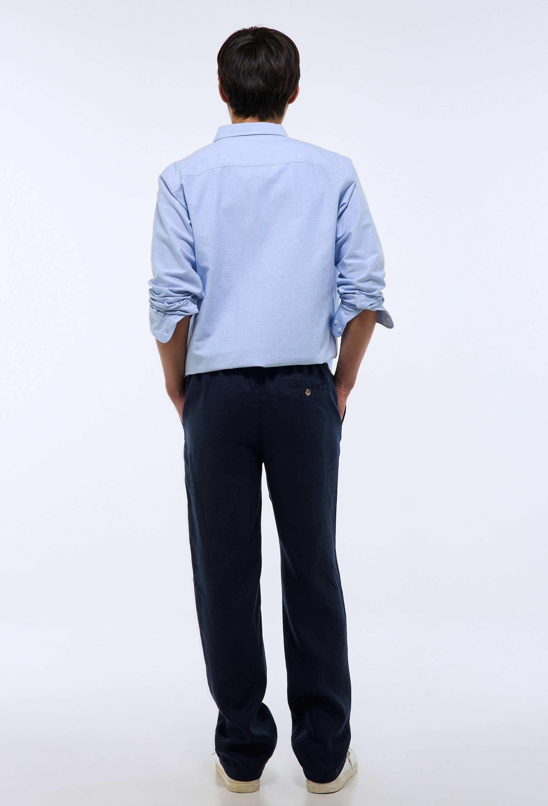 Pantalon &eacute;lastiqu&eacute; en lin, Bleu fonc&eacute;, large image number 3