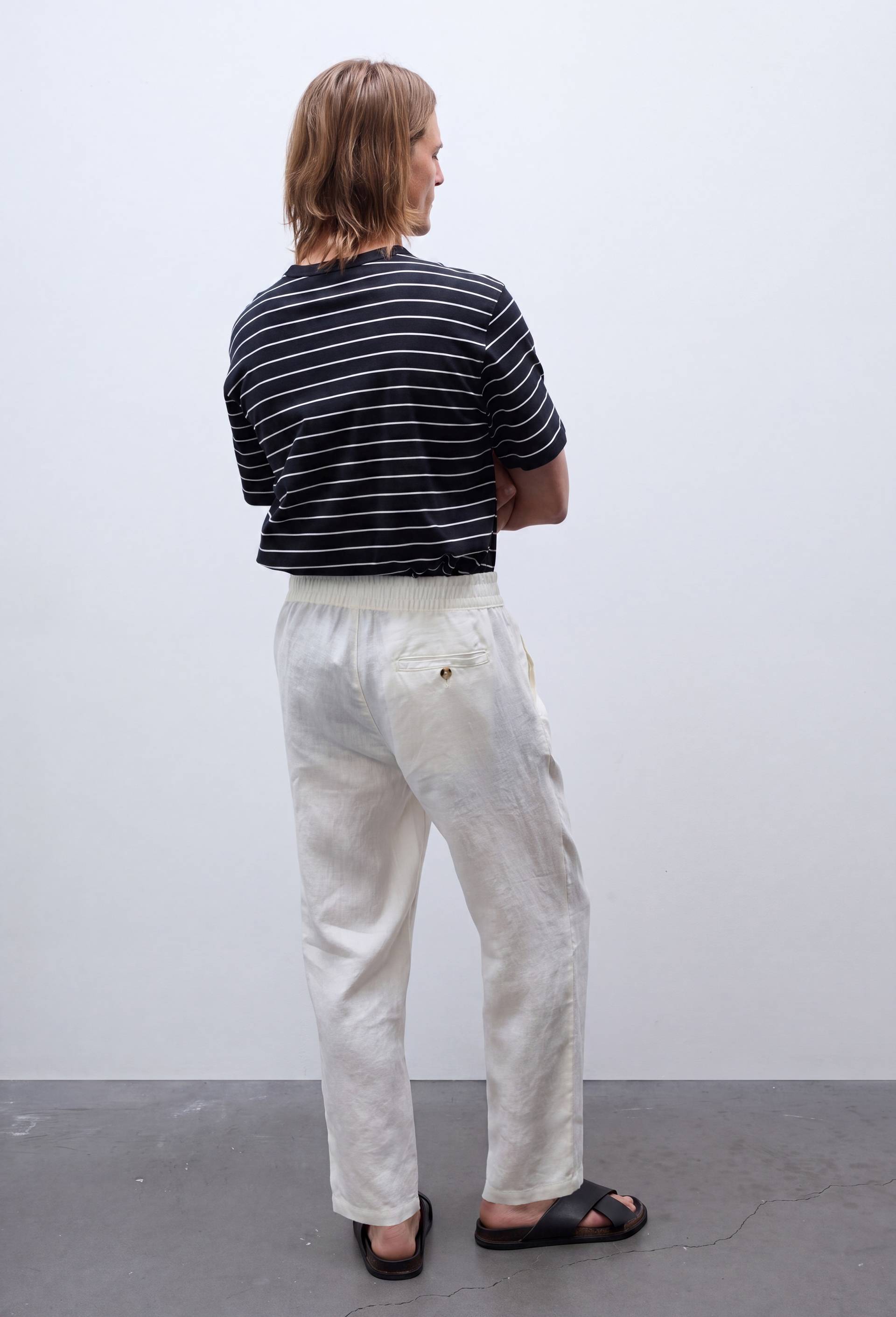 Pantalon &eacute;lastiqu&eacute; en lin, Beige clair, large image number 2.0