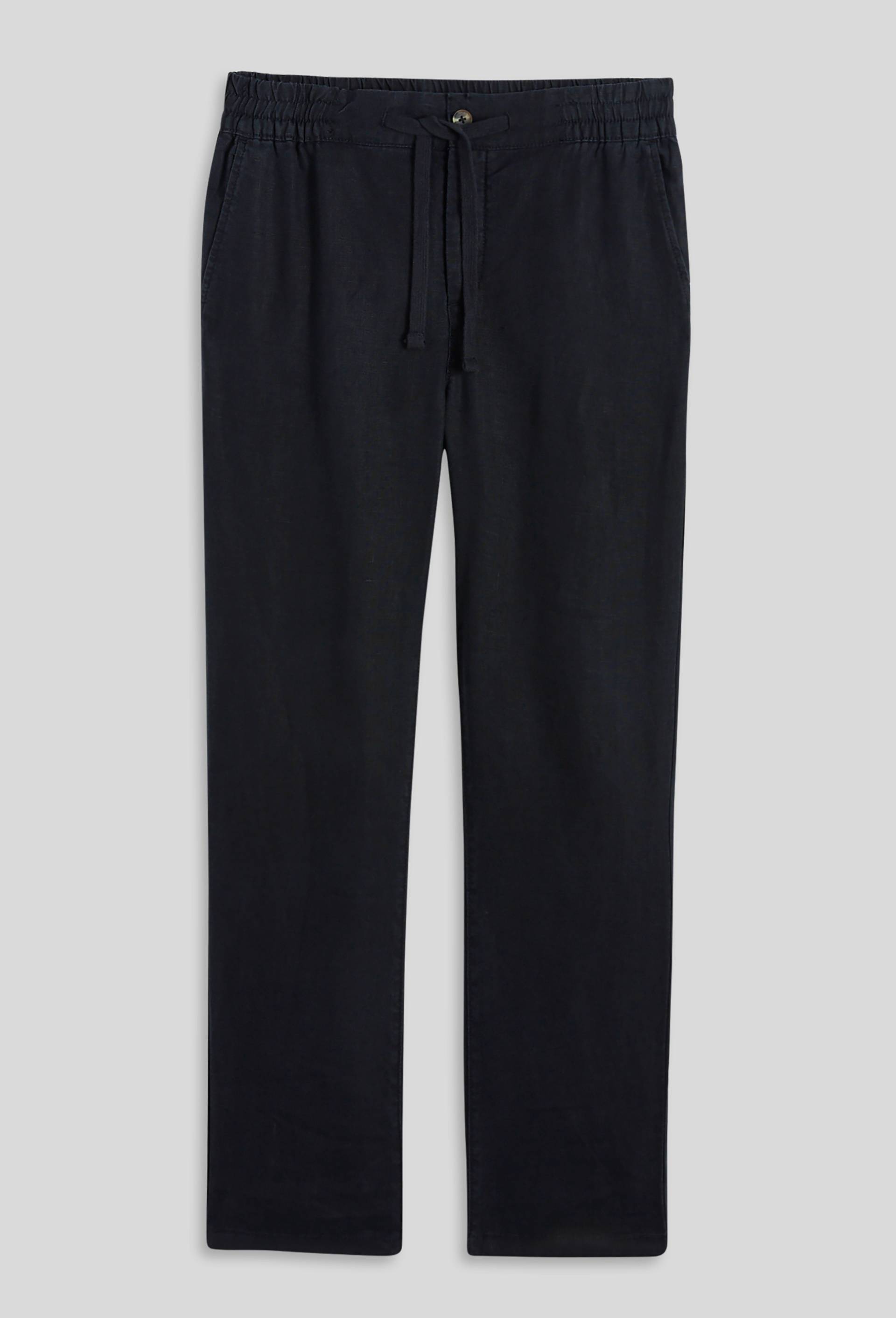 Pantalon &eacute;lastiqu&eacute; en lin, Noir, large image number 0