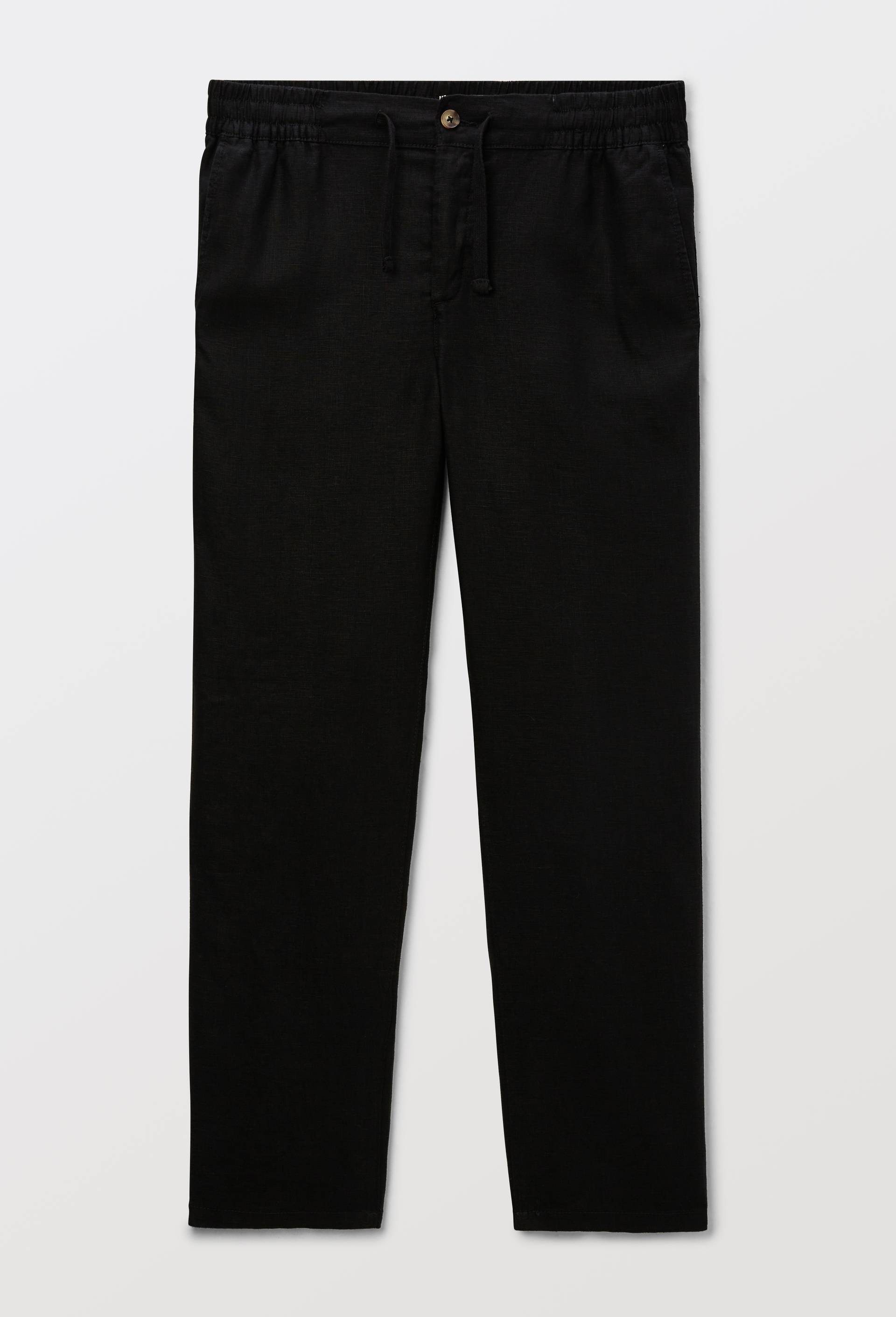 Pantalon &eacute;lastiqu&eacute; en lin, Noir, large image number 1
