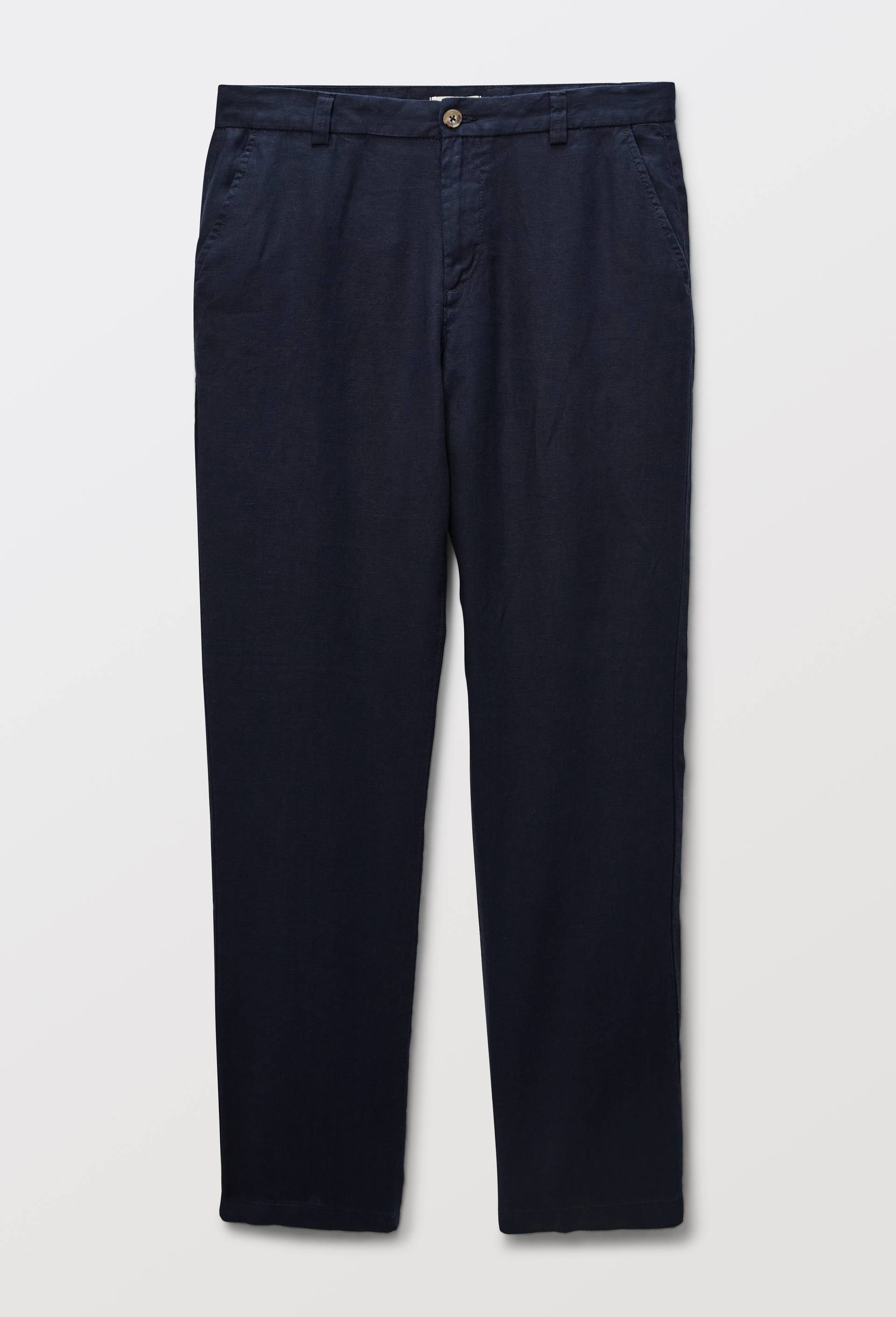 Pantalon boutonn&eacute; en lin, Bleu fonc&eacute;, large image number 2.0