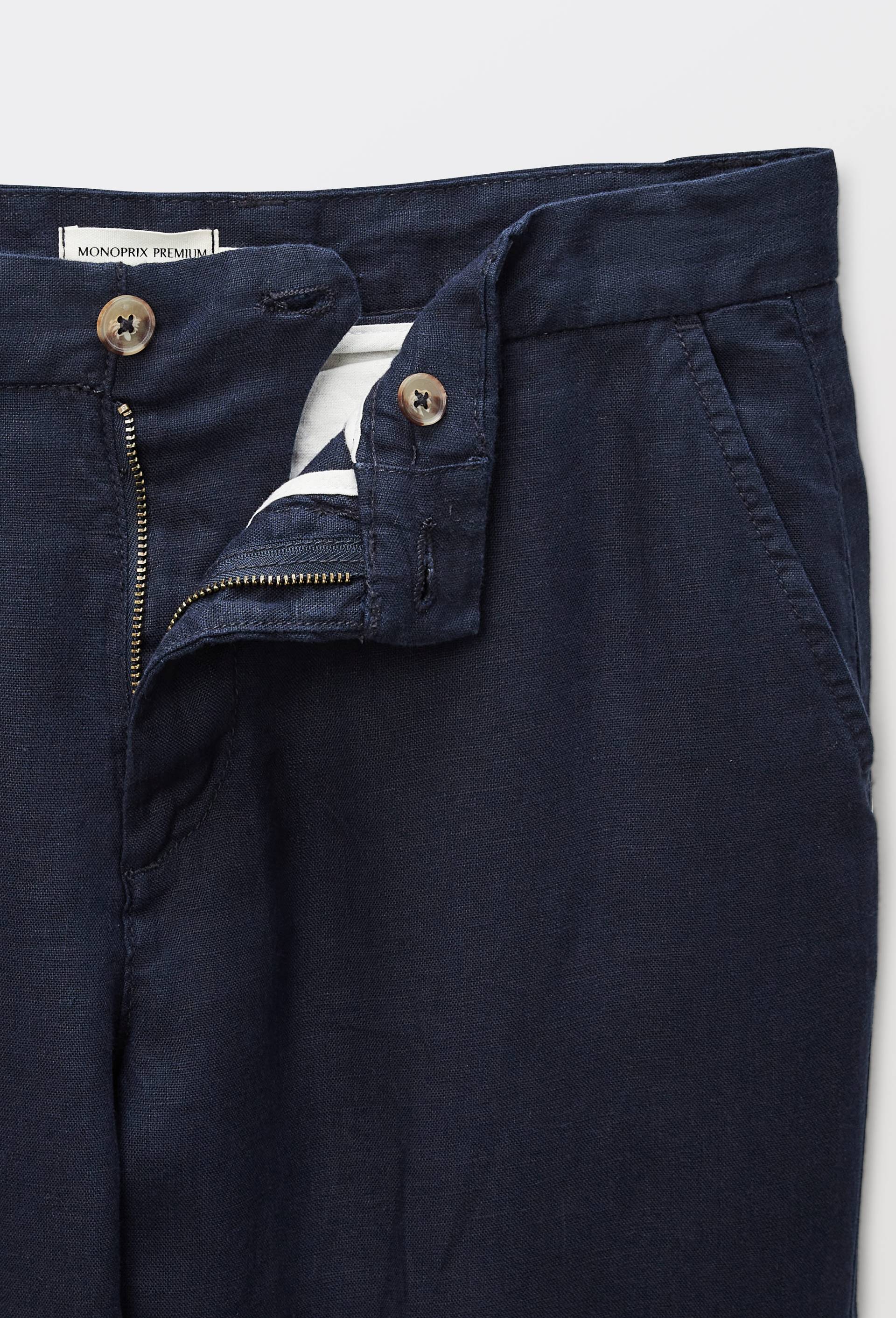 Pantalon boutonn&eacute; en lin, Bleu fonc&eacute;, large image number 3