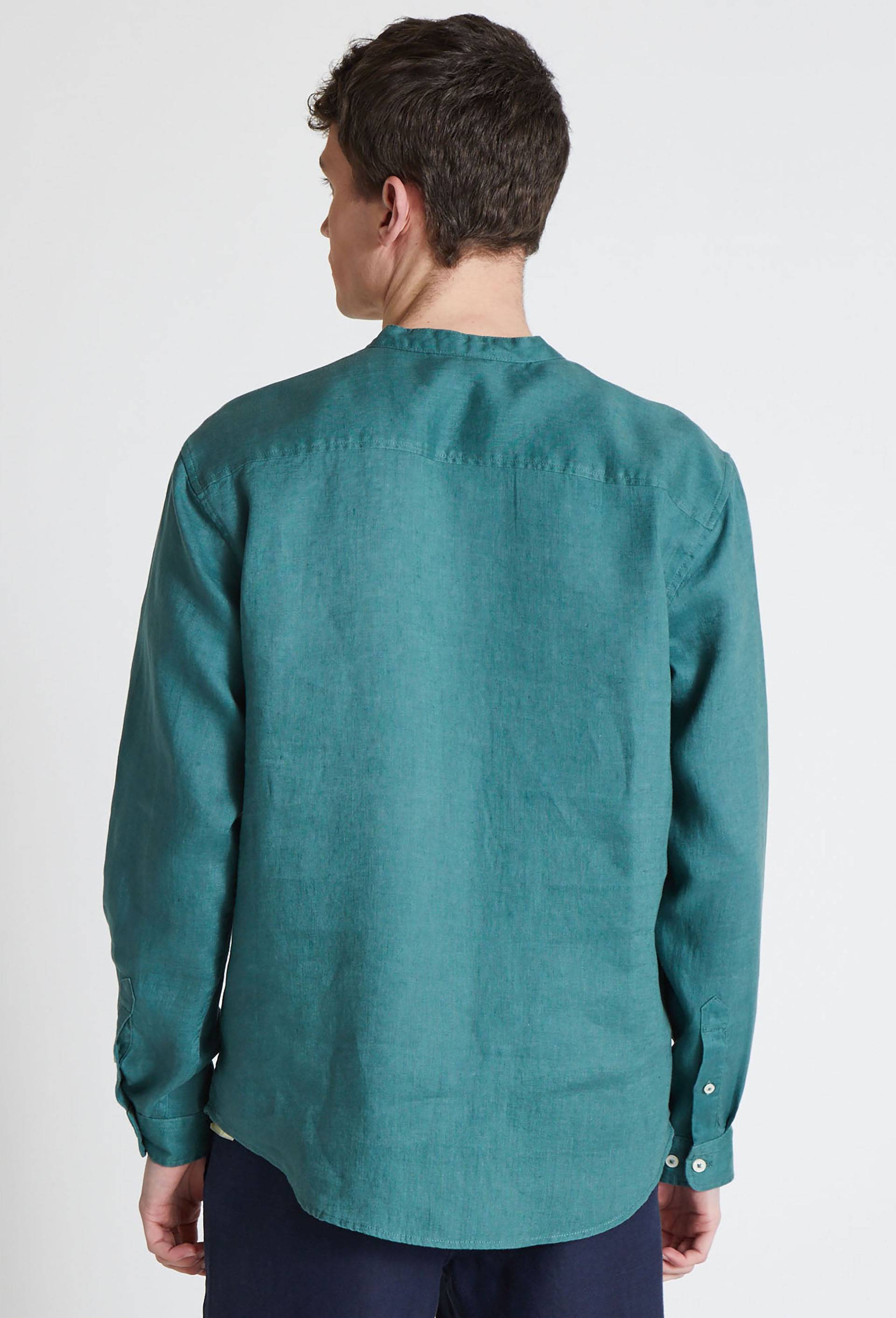 Chemise manches longues col mao en lin, Vert, large image number 1.0