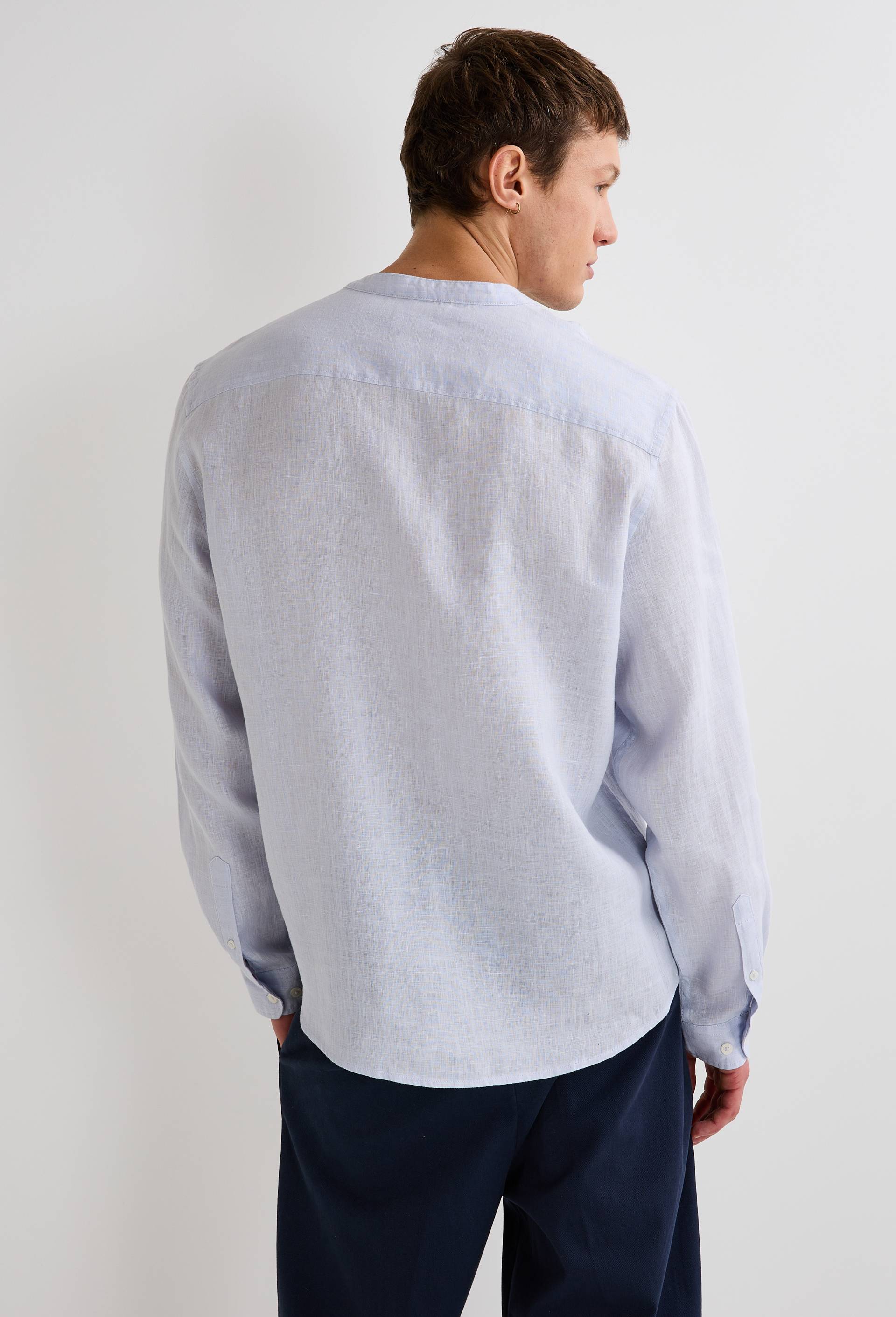Chemise manches longues col mao en lin, Bleu clair, large image number 1