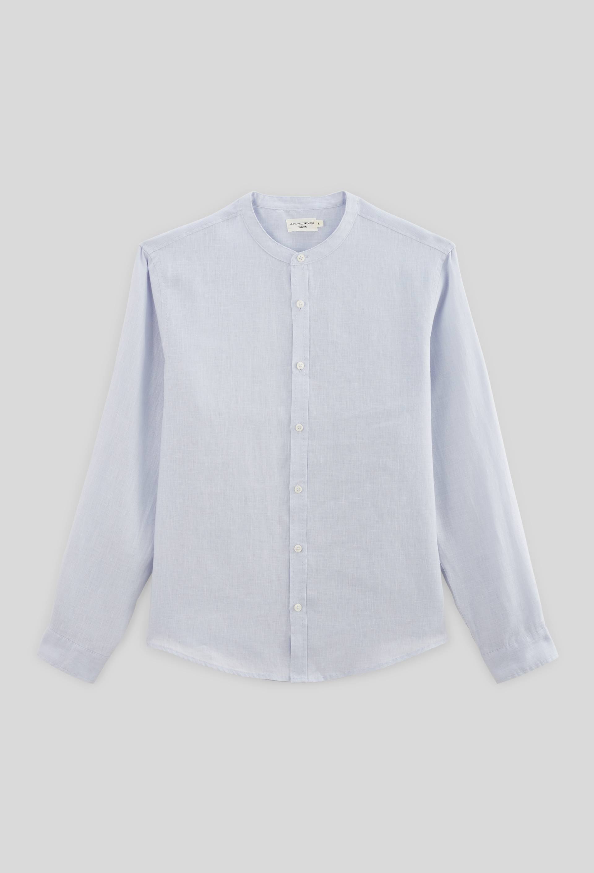 Chemise manches longues col mao en lin, Bleu clair, large image number 2