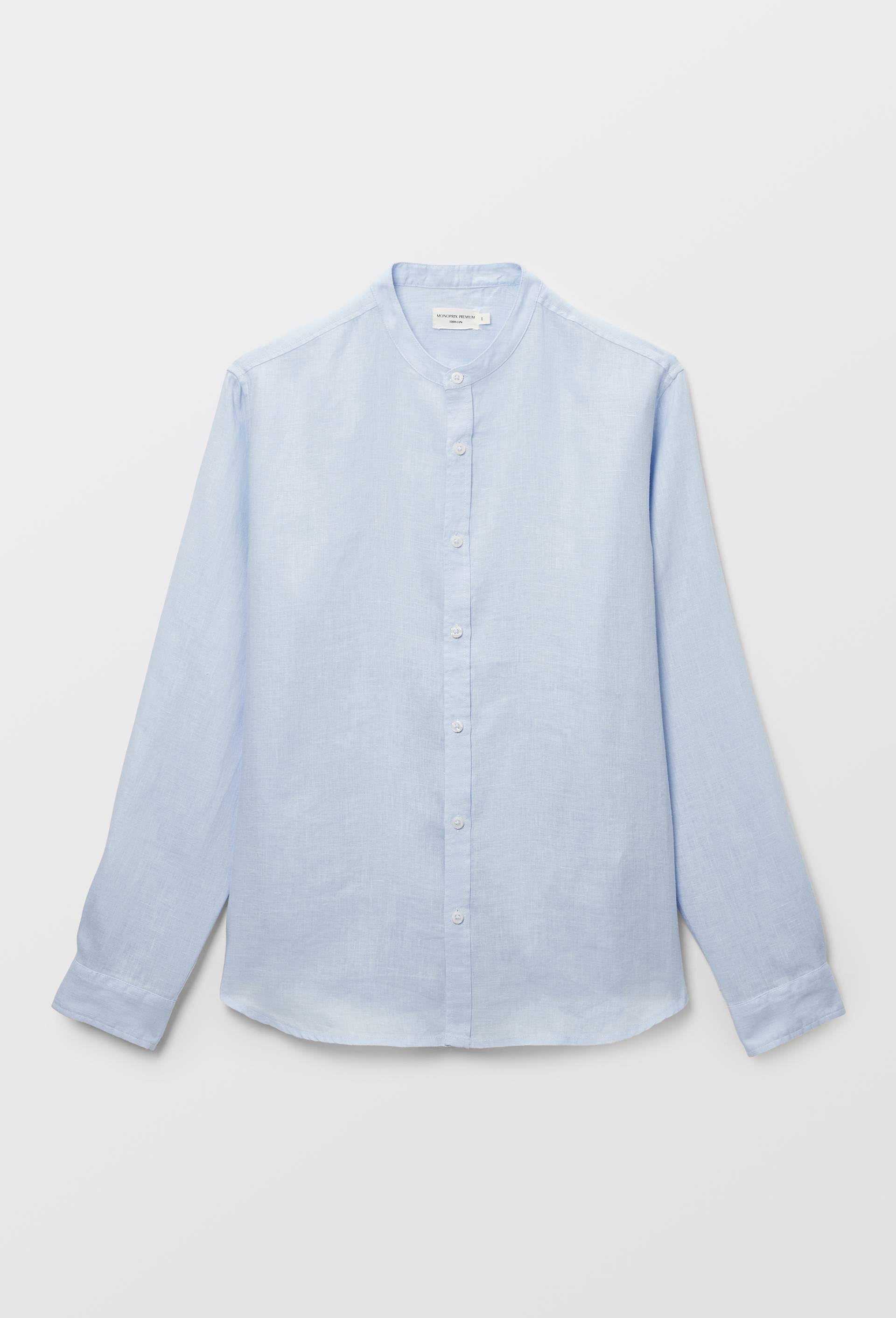 Chemise manches longues col mao en lin, Bleu clair, large image number 3.0