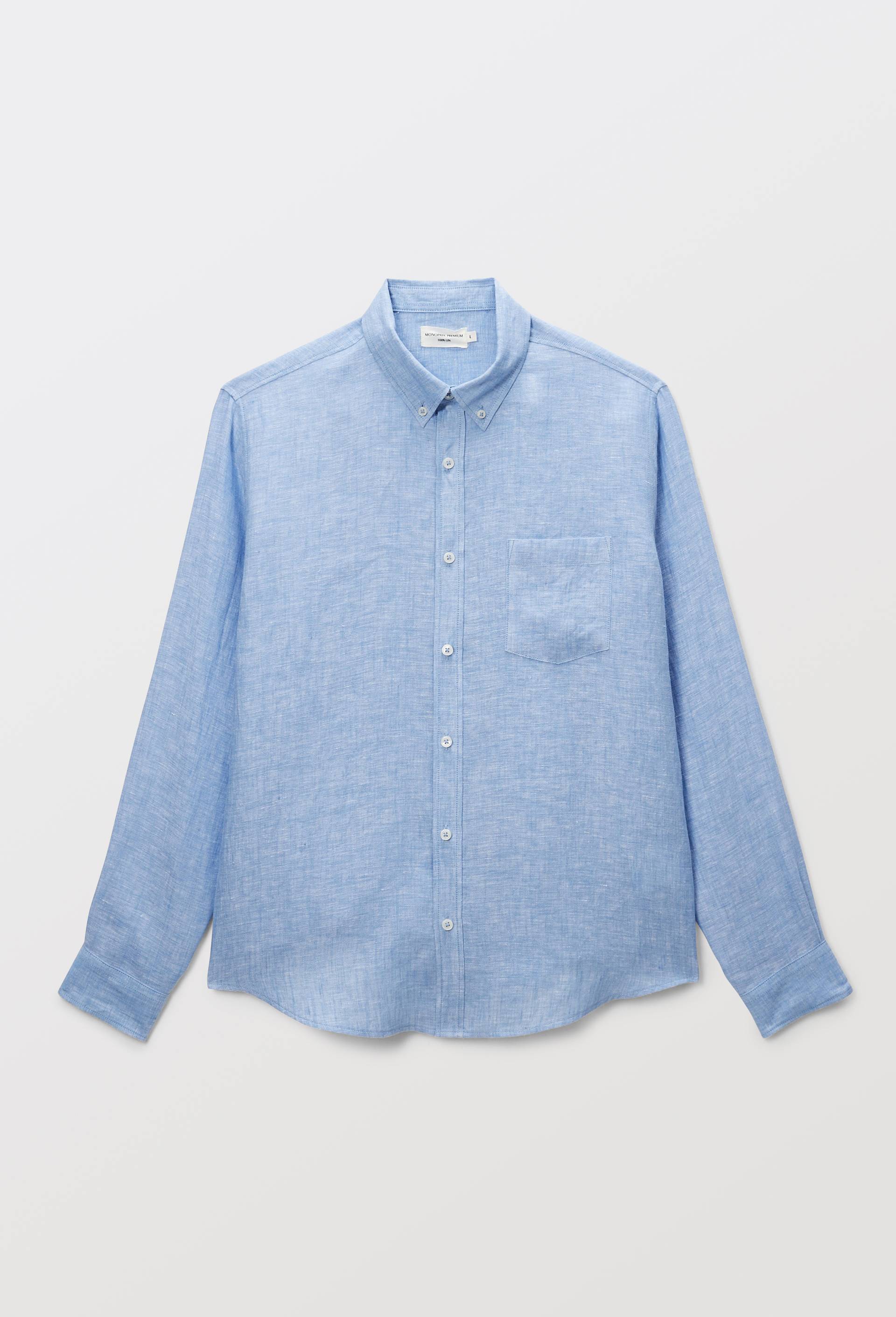 Chemise manches longues chambray en lin, BLEU, large image number 2