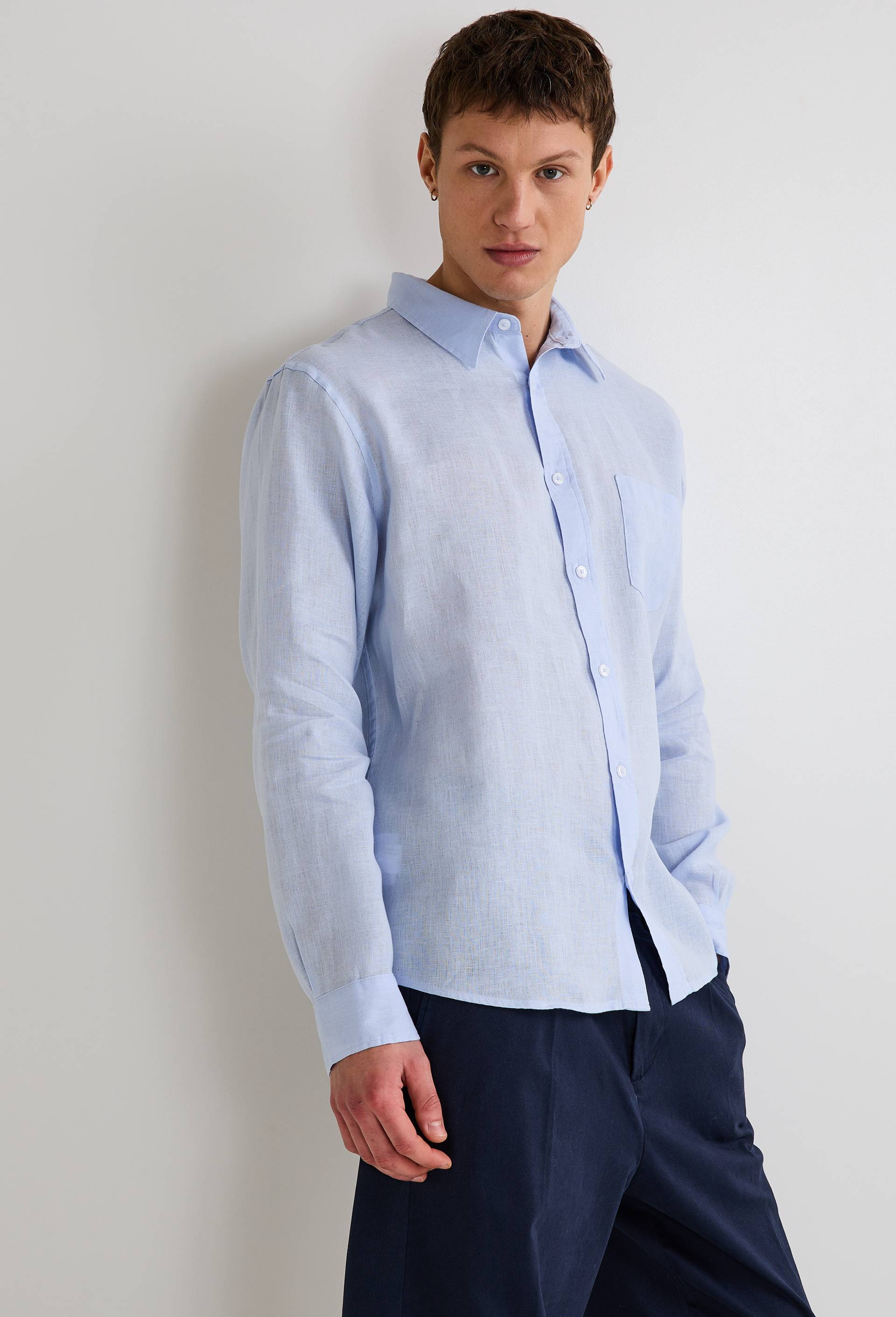 Chemise manches longues en lin, Bleu clair, large image number 0