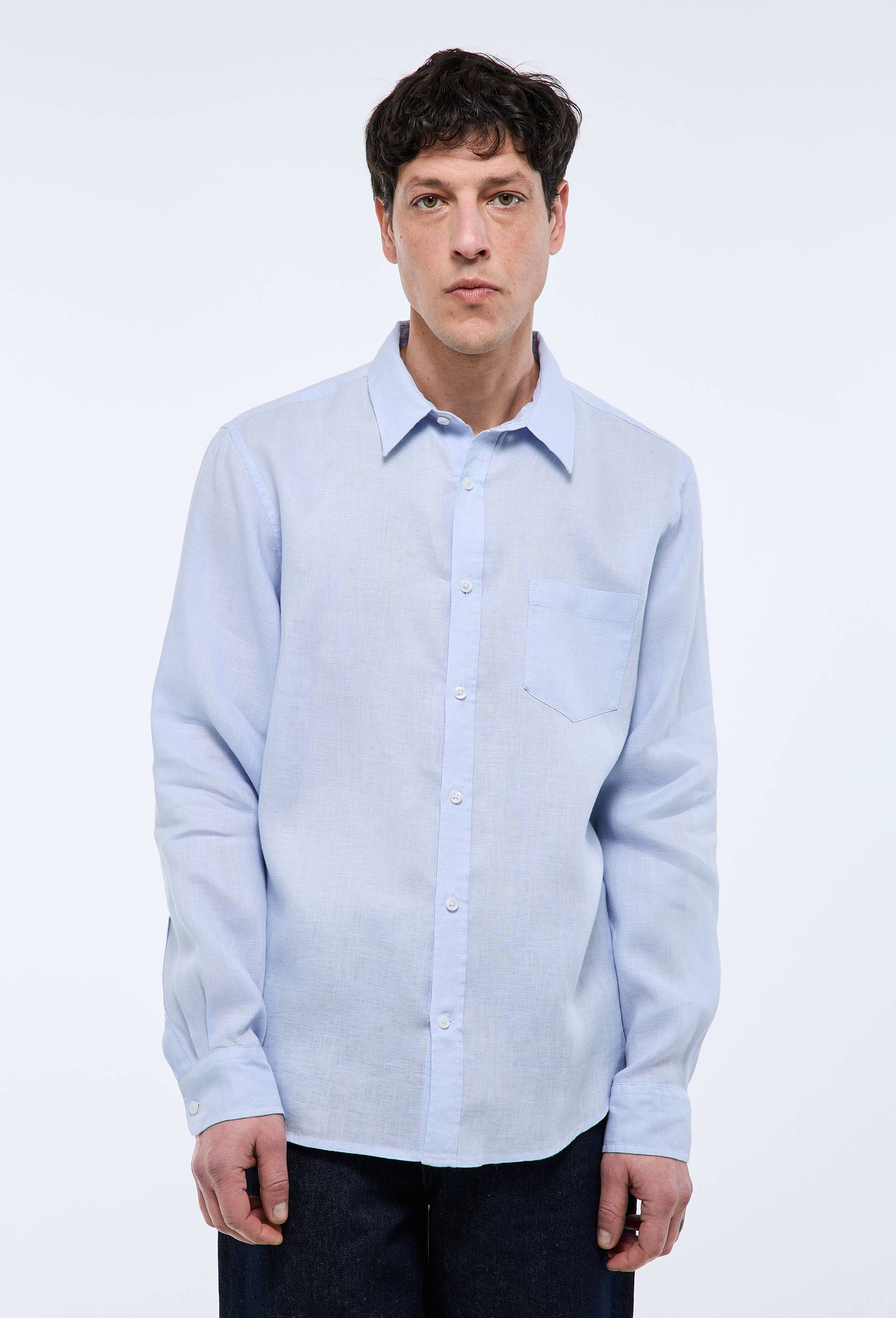 Chemise manches longues en lin, Bleu clair, swatch image