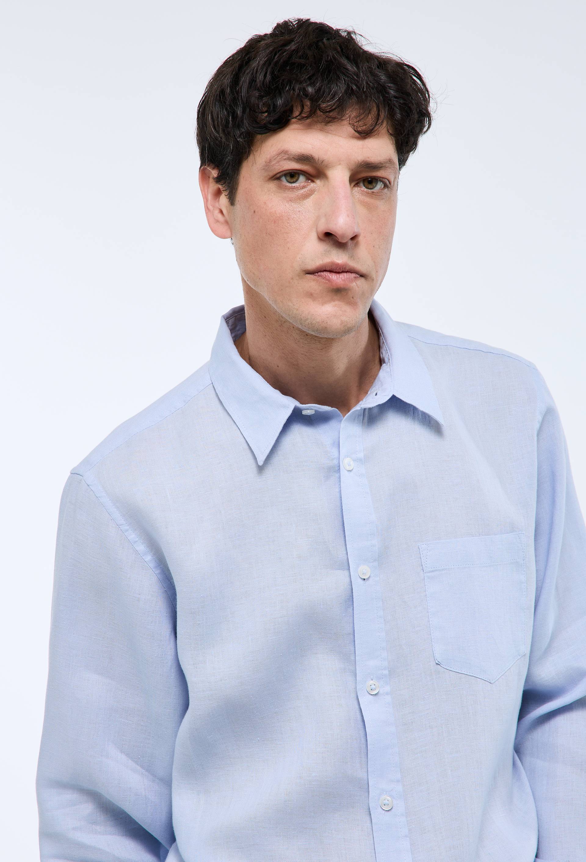 Chemise manches longues en lin, Bleu clair, large image number 1