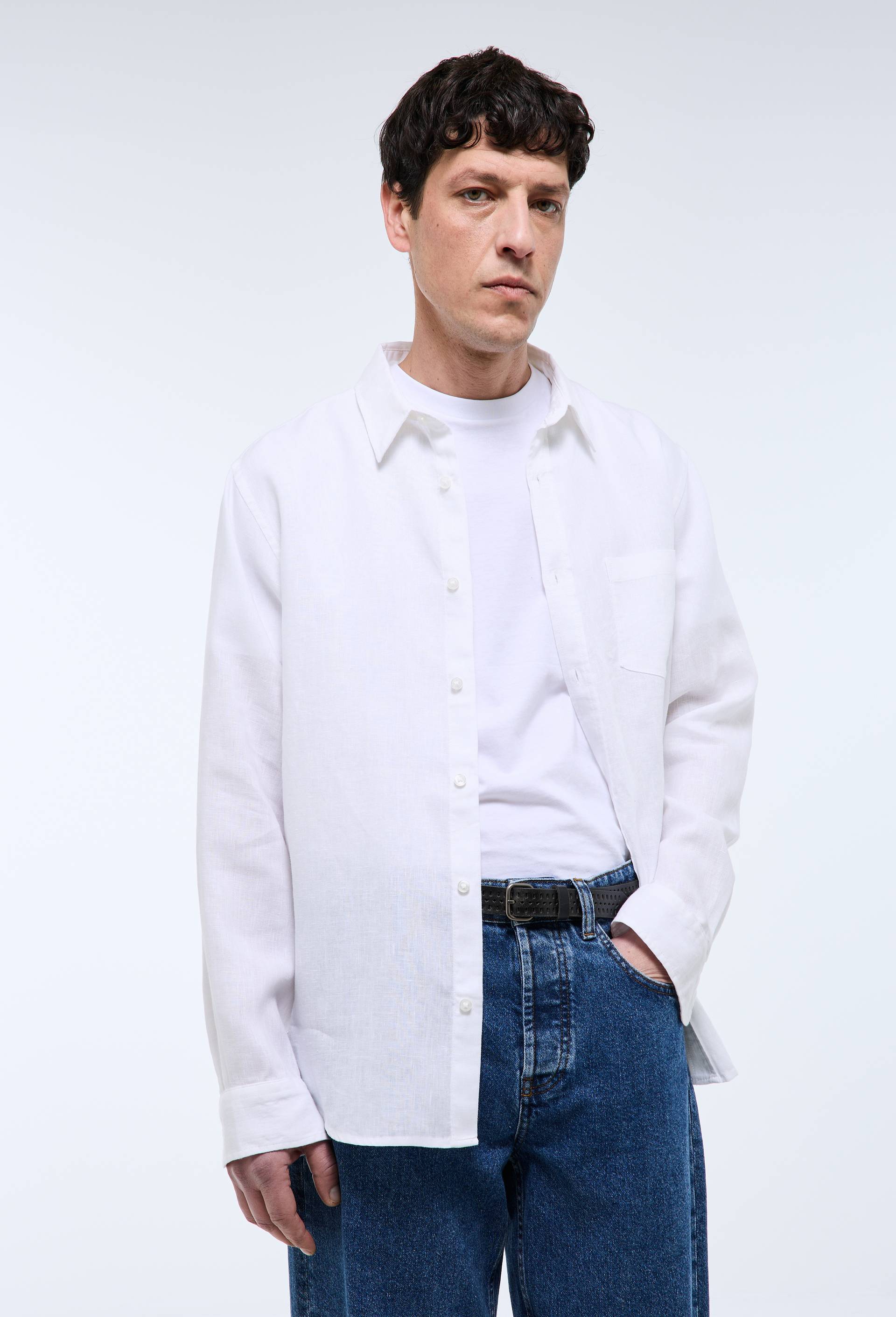 Chemise manches longues en lin, Blanc, large image number 0.0