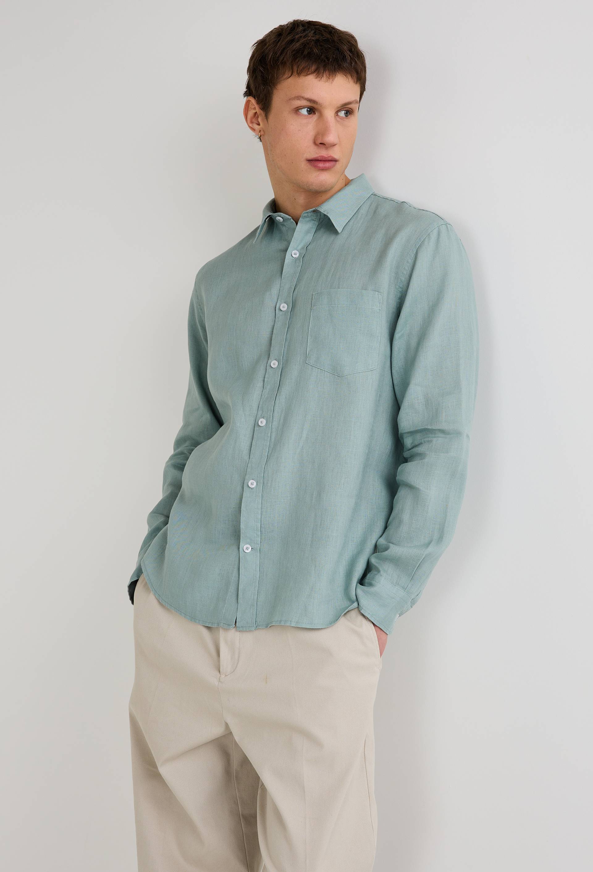 Chemise manches longues en lin, Vert clair, large image number 0