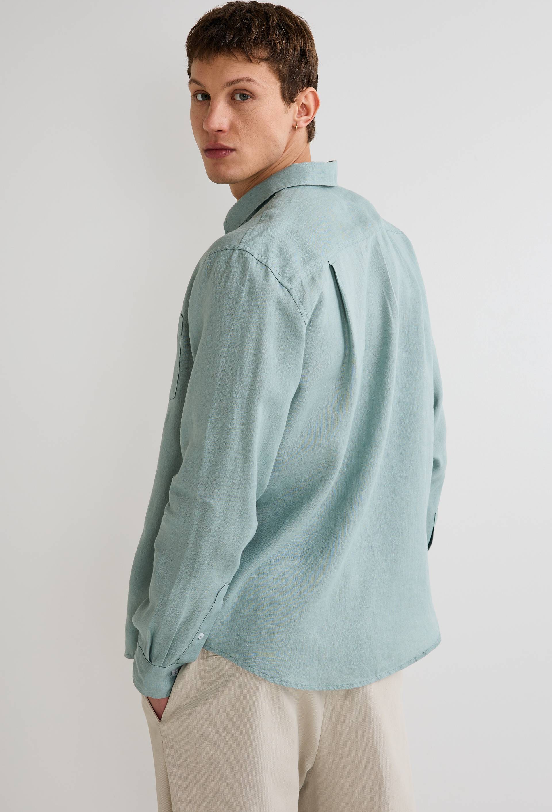 Chemise manches longues en lin, Vert clair, large image number 1.0