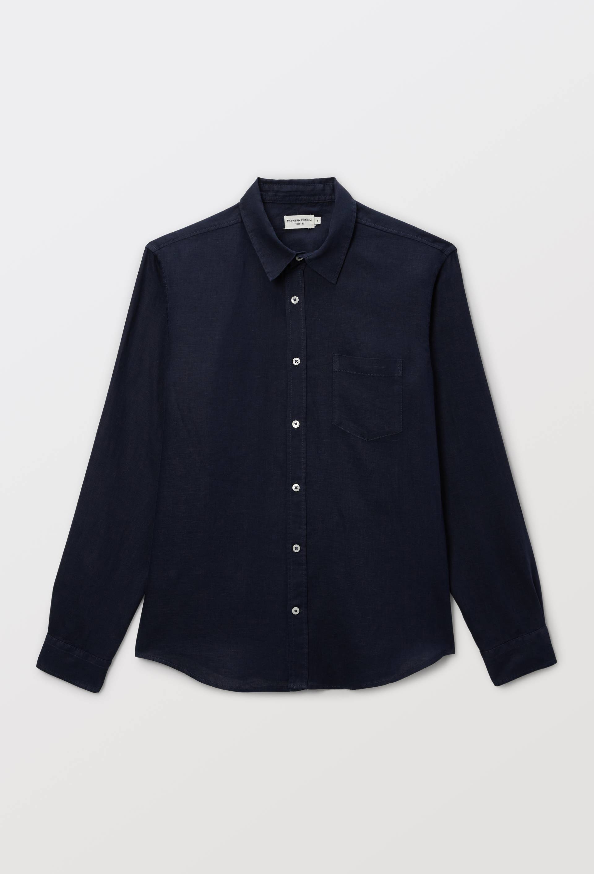 Chemise manches longues en lin, Bleu fonc&eacute;, large image number 2