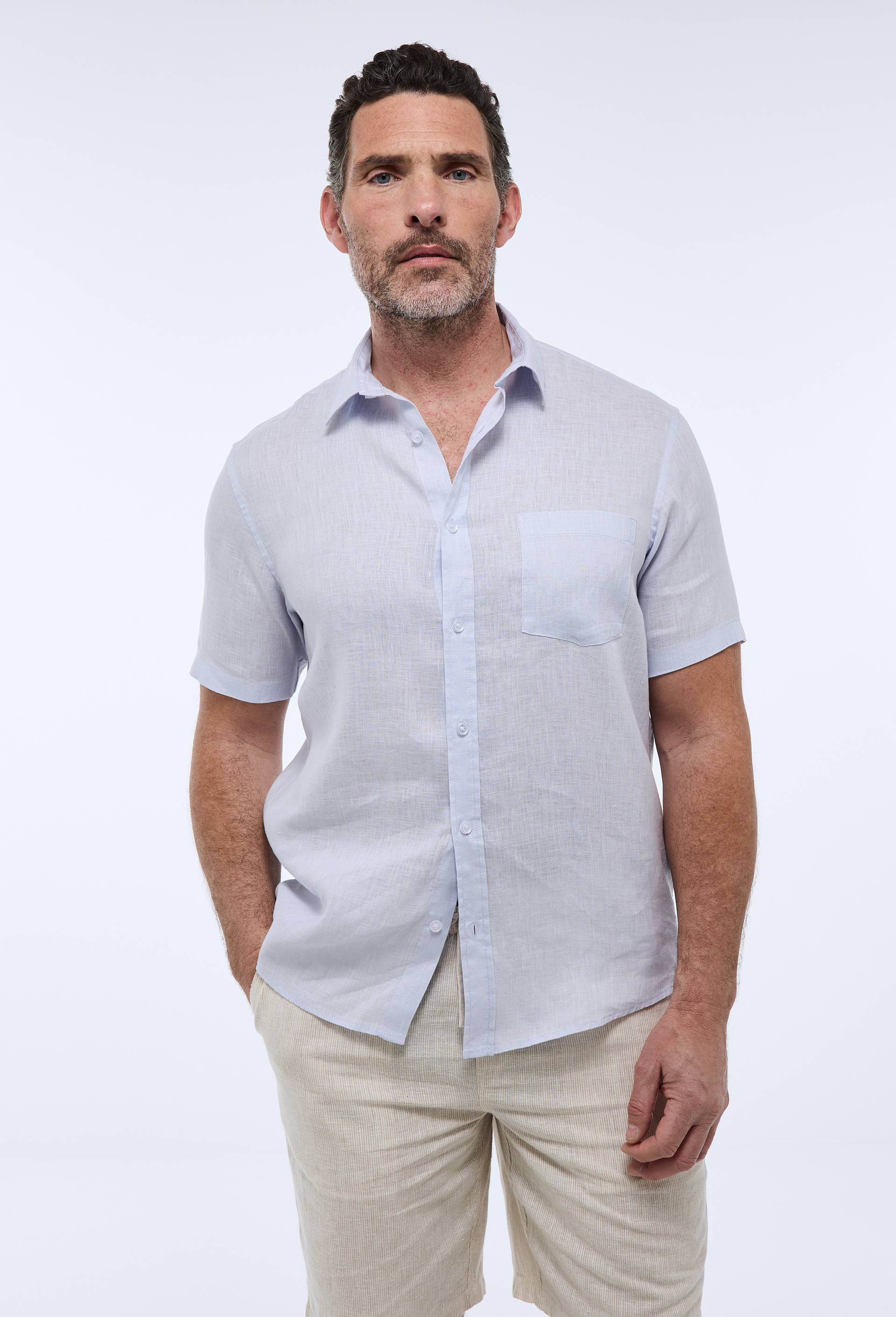 Chemise manches courtes en lin, Bleu clair, large image number 0