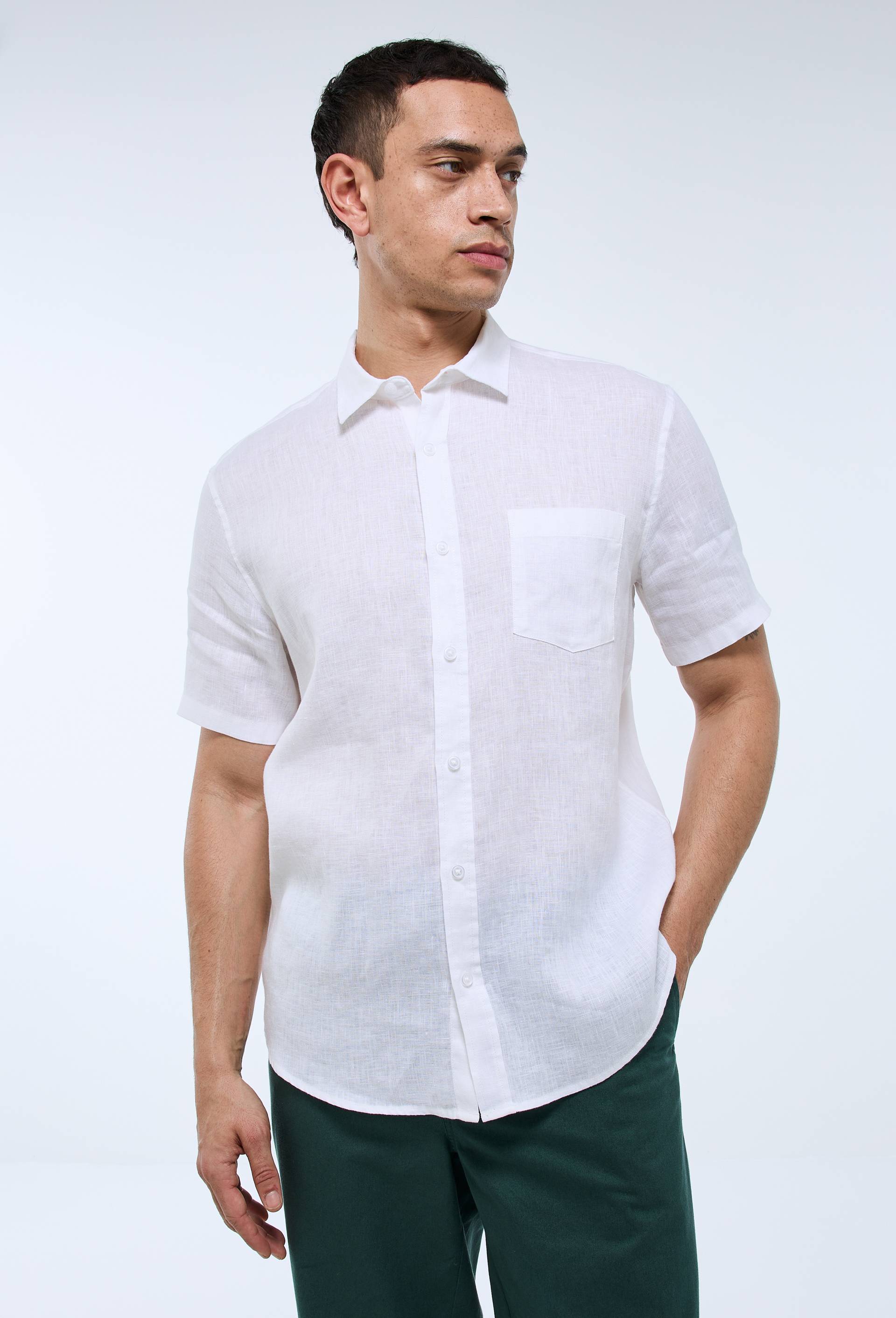 Chemise manches courtes en lin, Blanc, large image number 0