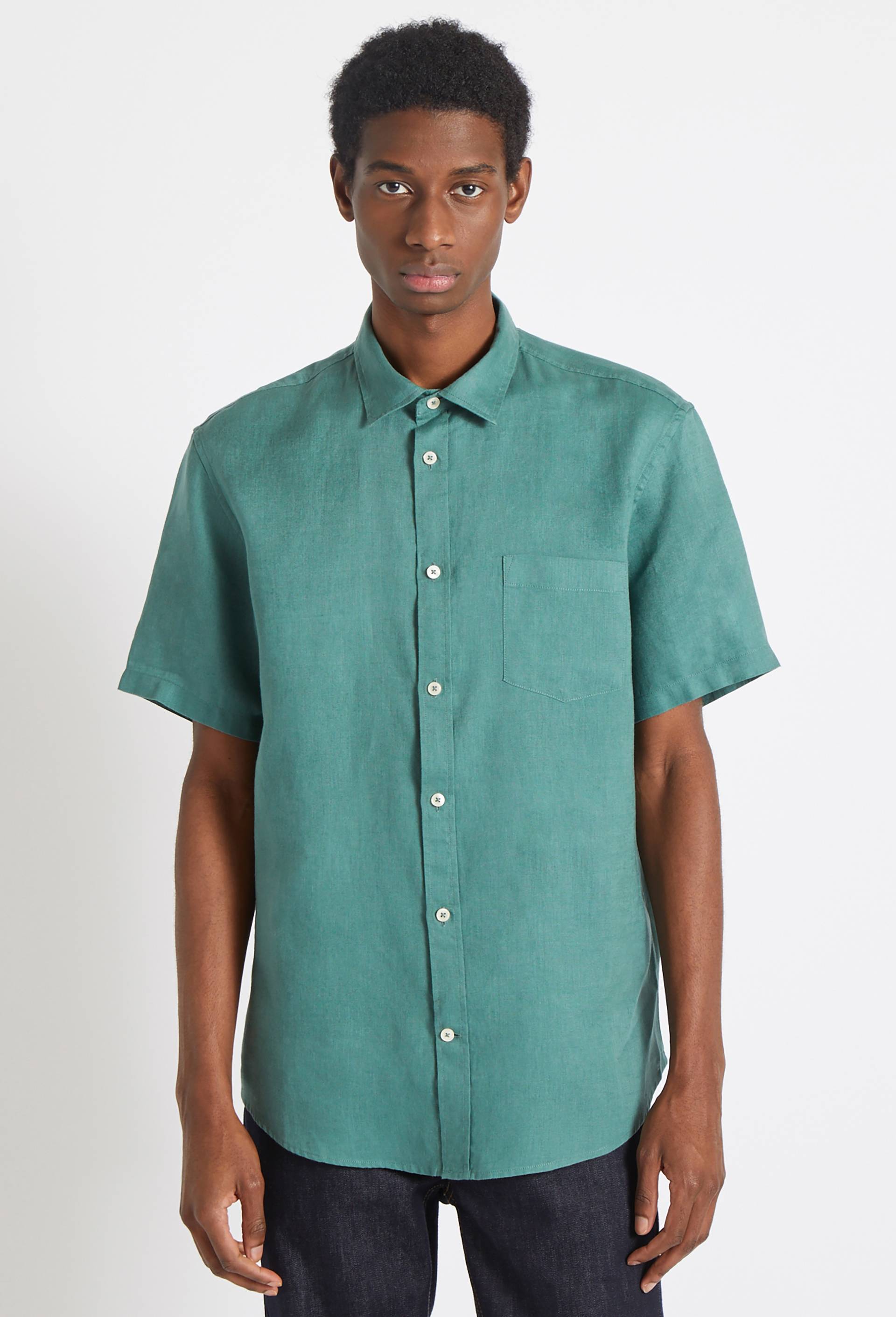 Chemise manches courtes en lin, Vert, swatch image