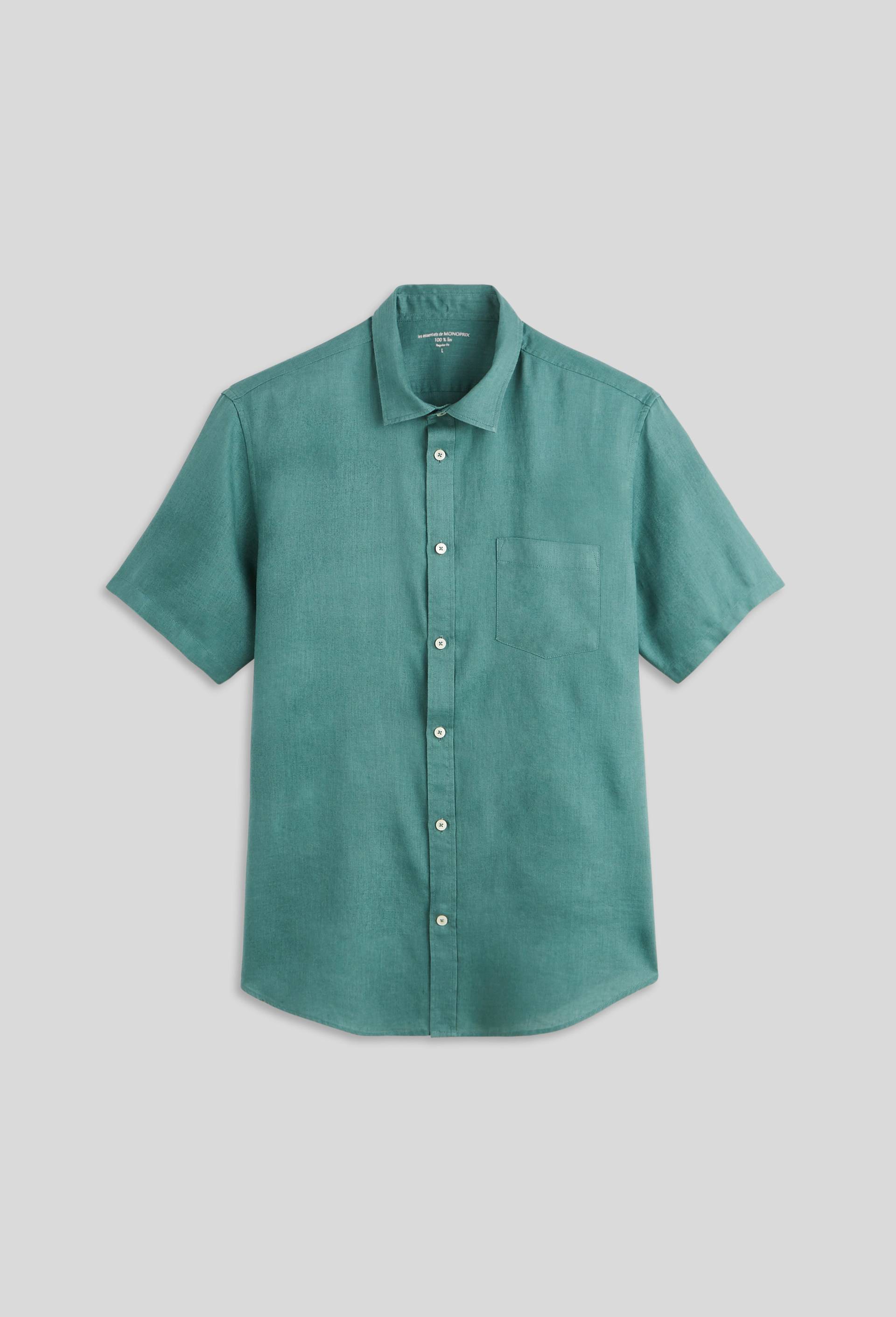 Chemise manches courtes en lin, Vert, large image number 2