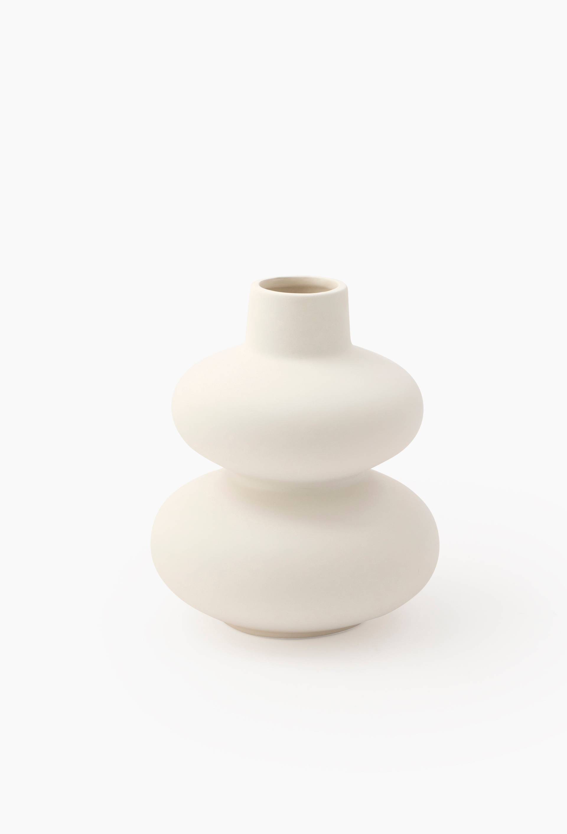 Vase ondul&eacute;, 17xH20cm,  en c&eacute;ramique, Blanc, large image number 1