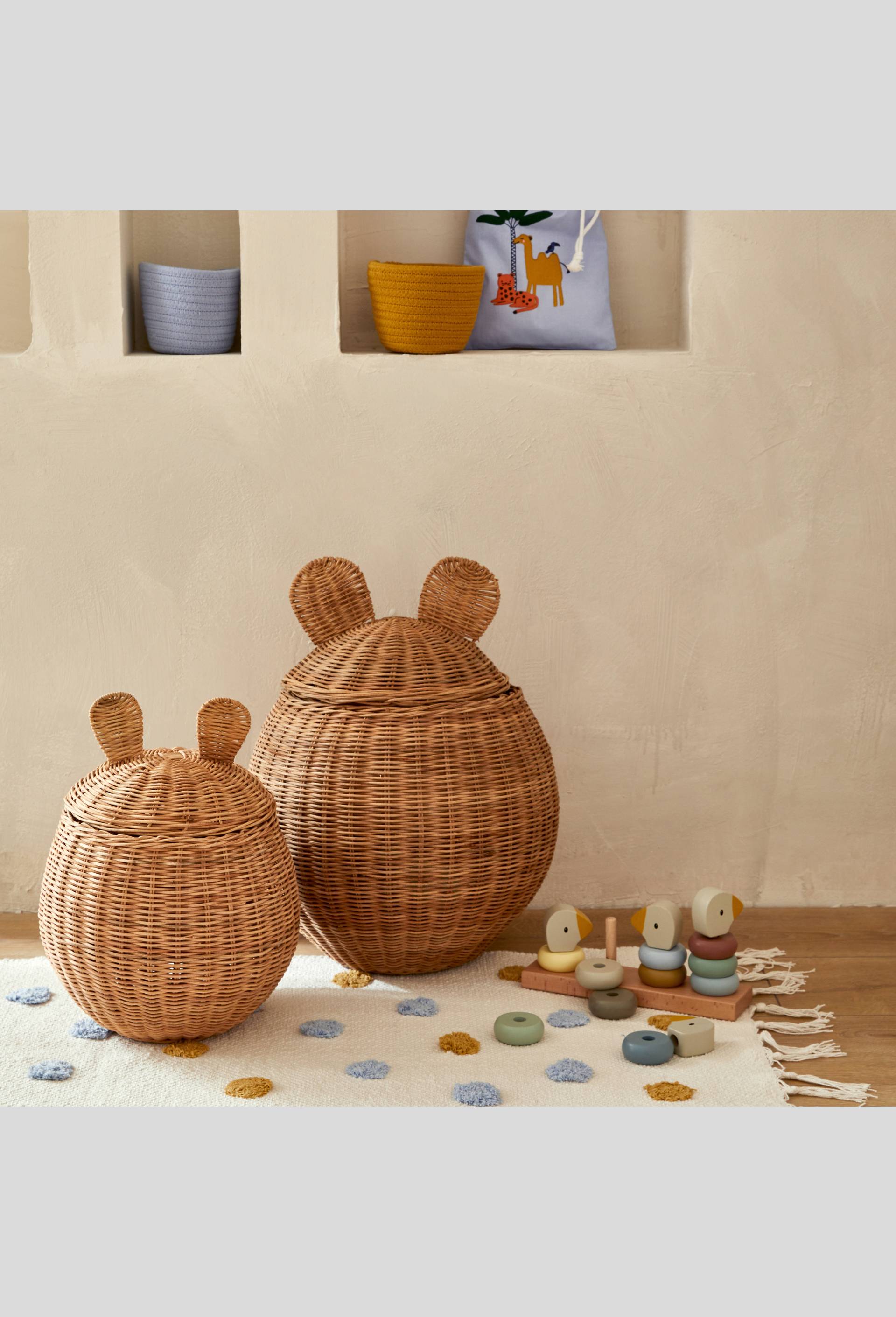 Mini panier boudin, 14x10cm, en polyester, Ecru, large image number 2