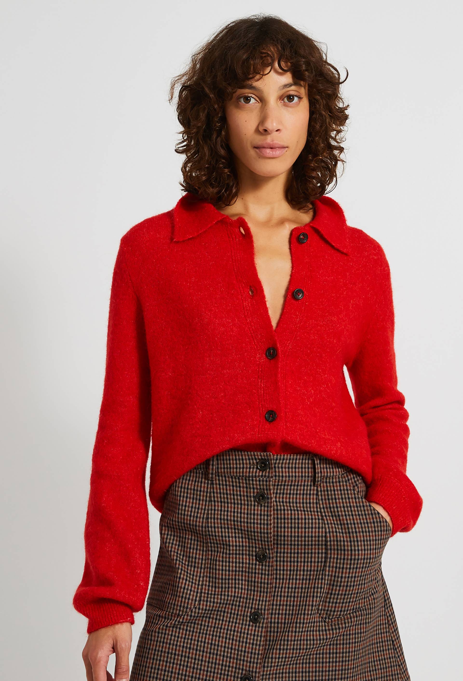 Gilet &agrave; col chemin&eacute;e, Rouge, large image number 0