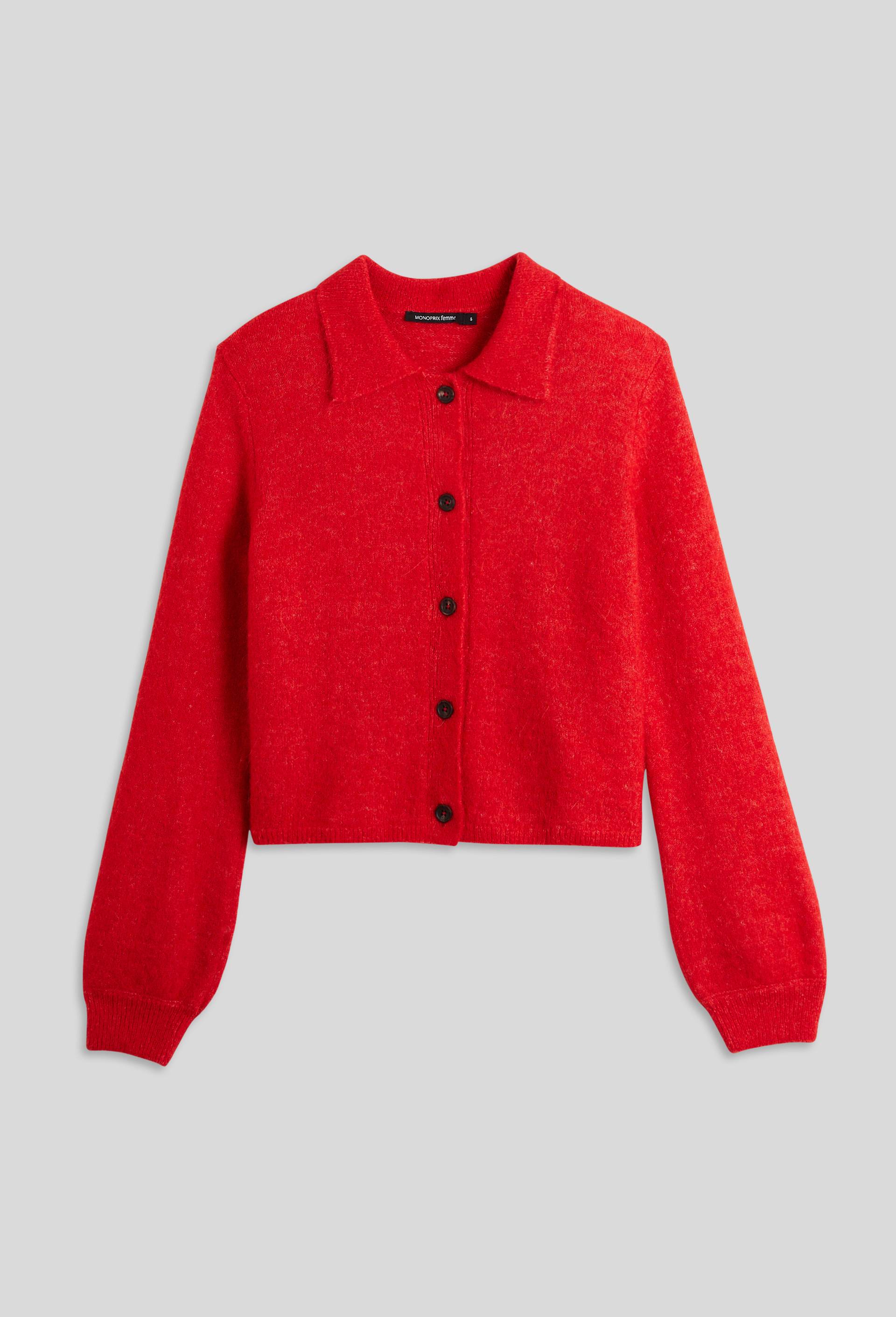 Gilet &agrave; col chemin&eacute;e, Rouge, large image number 2.0