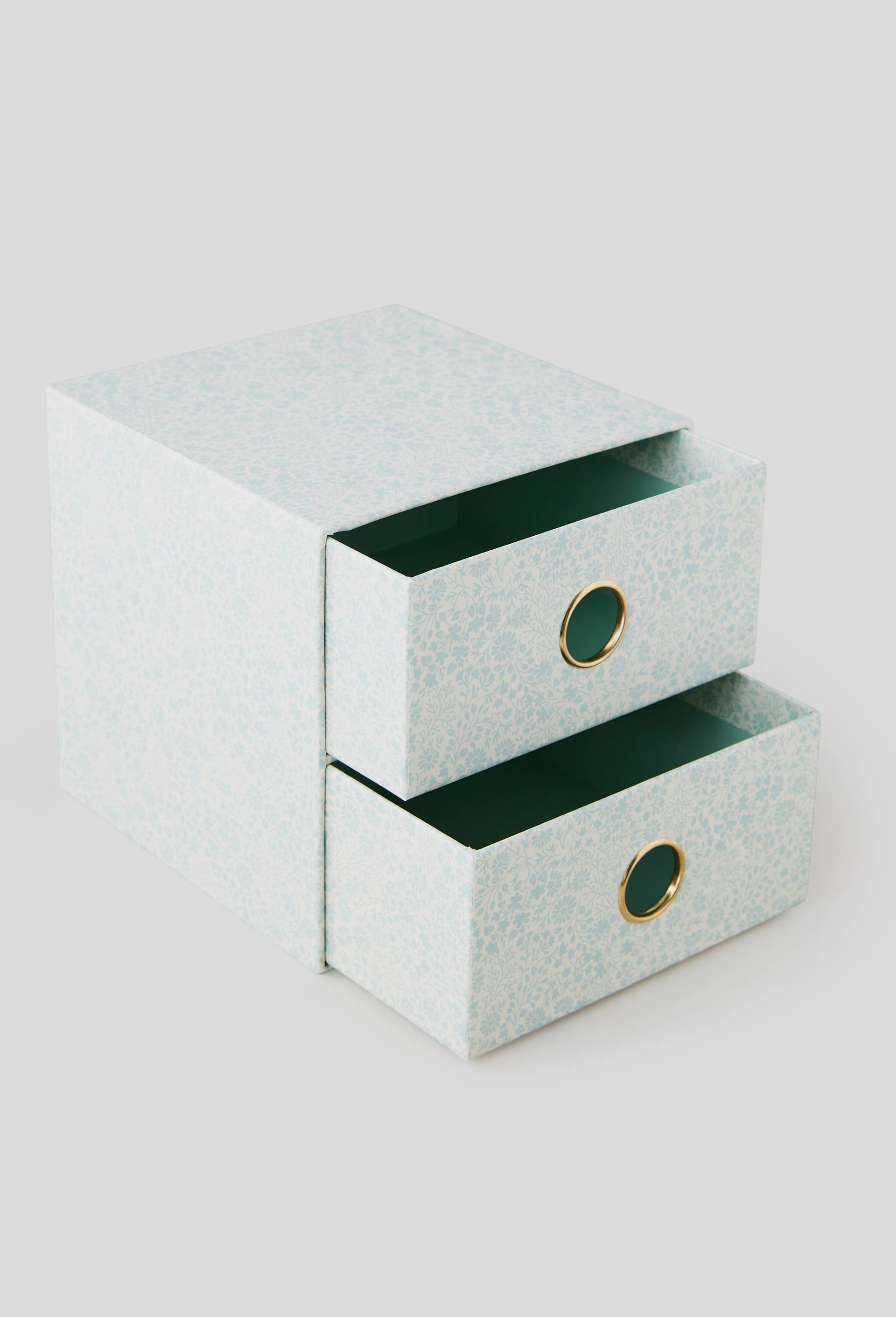 Boîte de rangement 2 tiroirs, 16 x 16 x 16 cm, carton, Vert, large image number 1