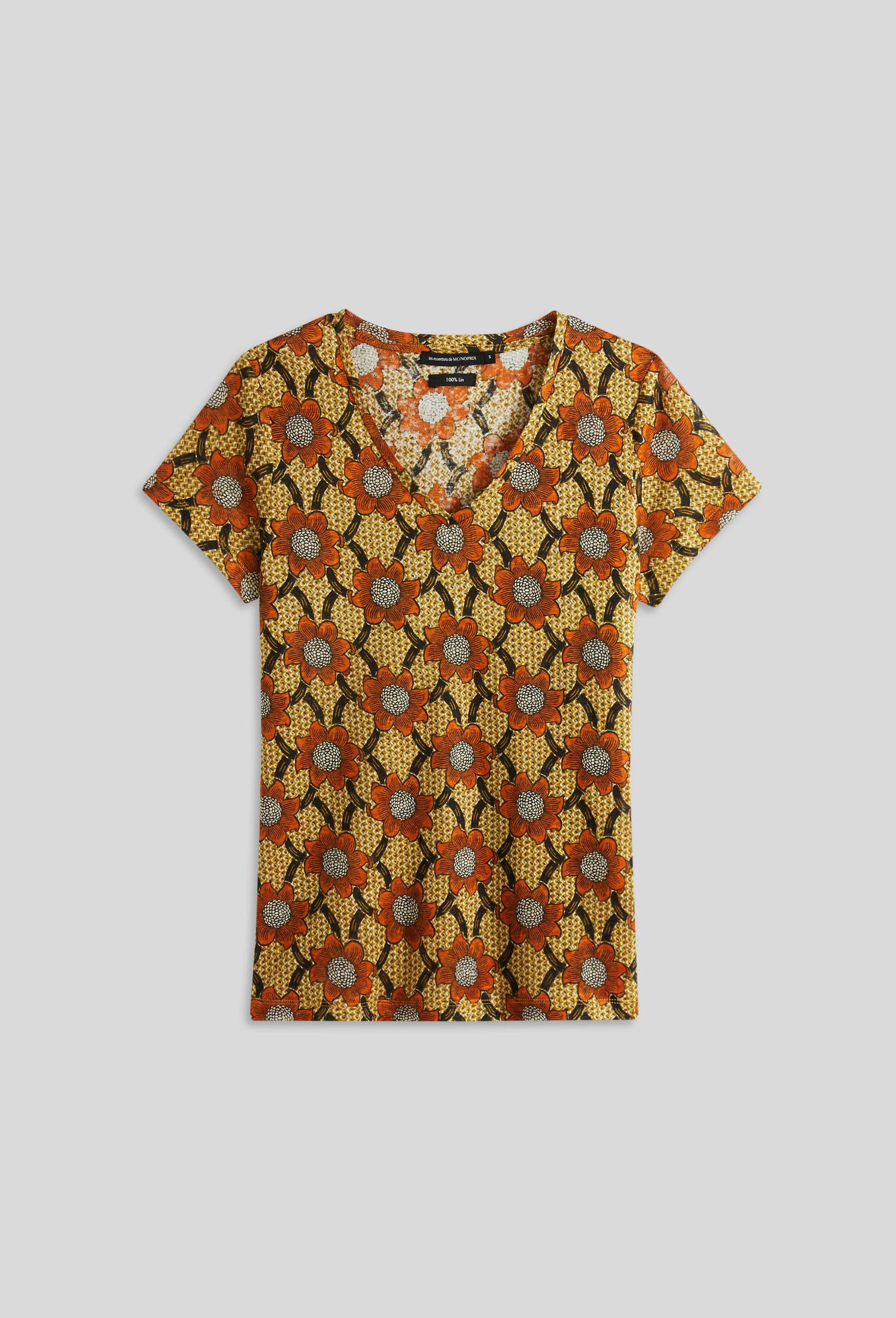 Tee shirt en lin  imprimé, Vert, large image number 2