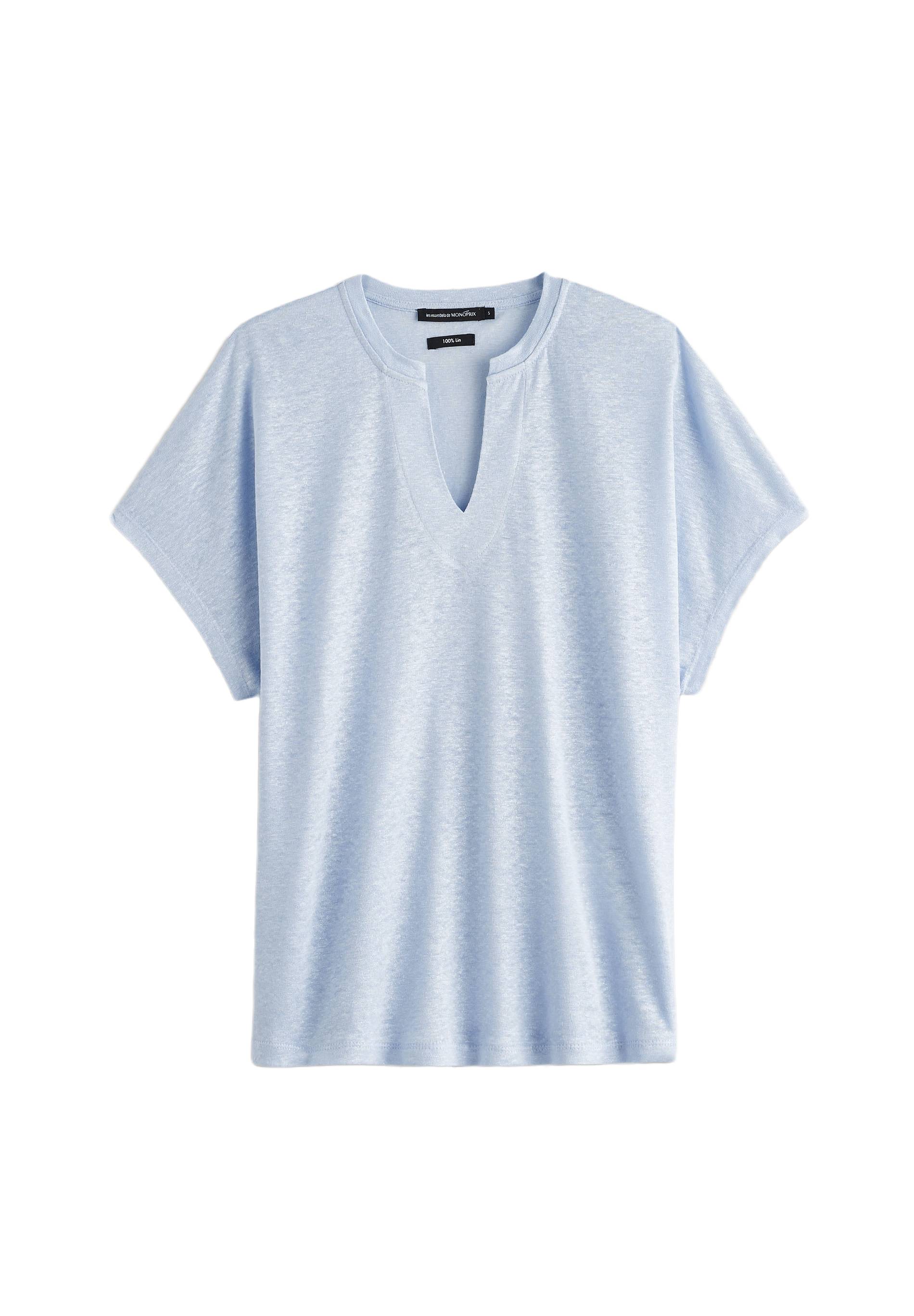 T-shirt manches courtes métallisé en lin, Bleu clair, large image number 5
