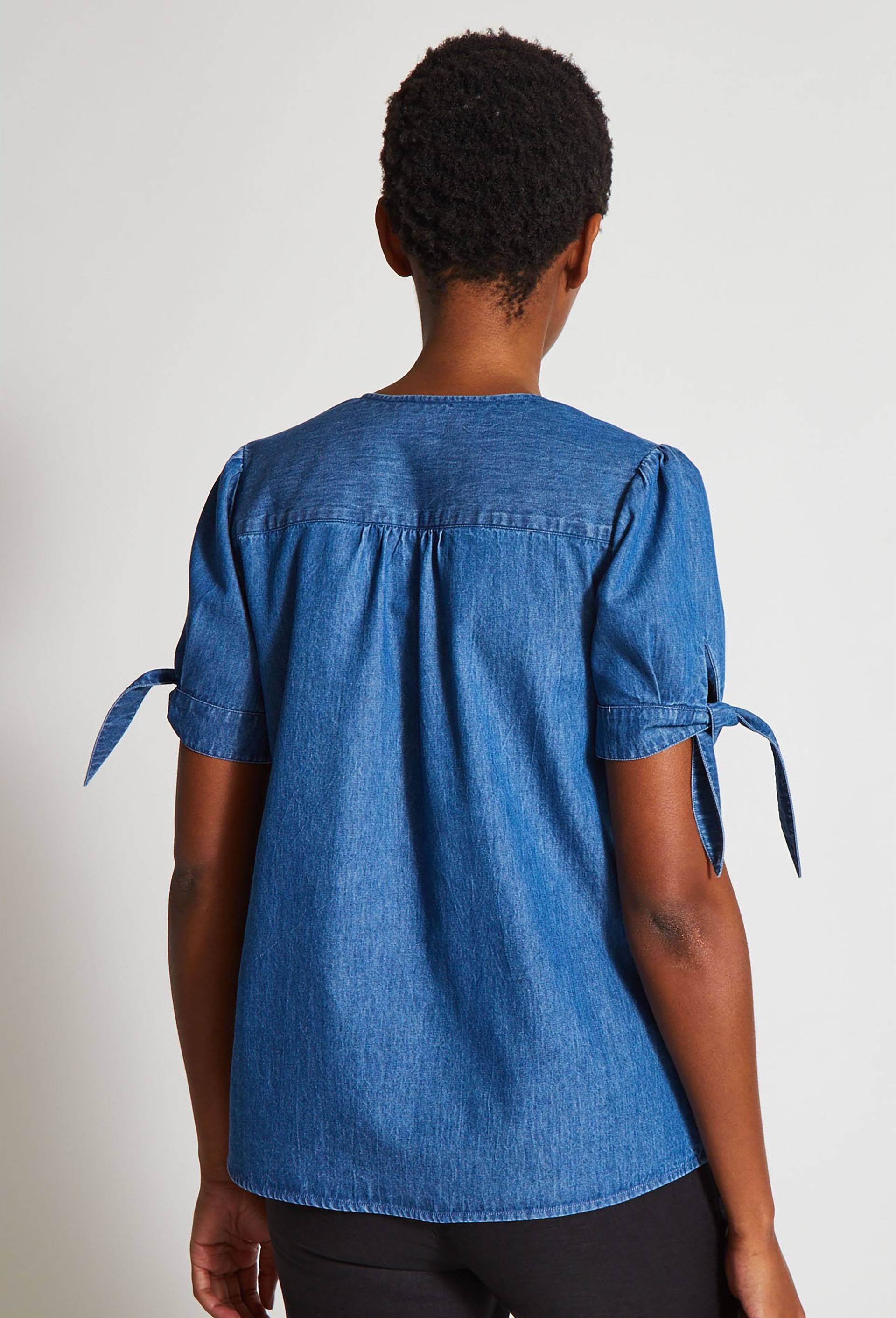 Blouse col V, BLEU, large image number 1
