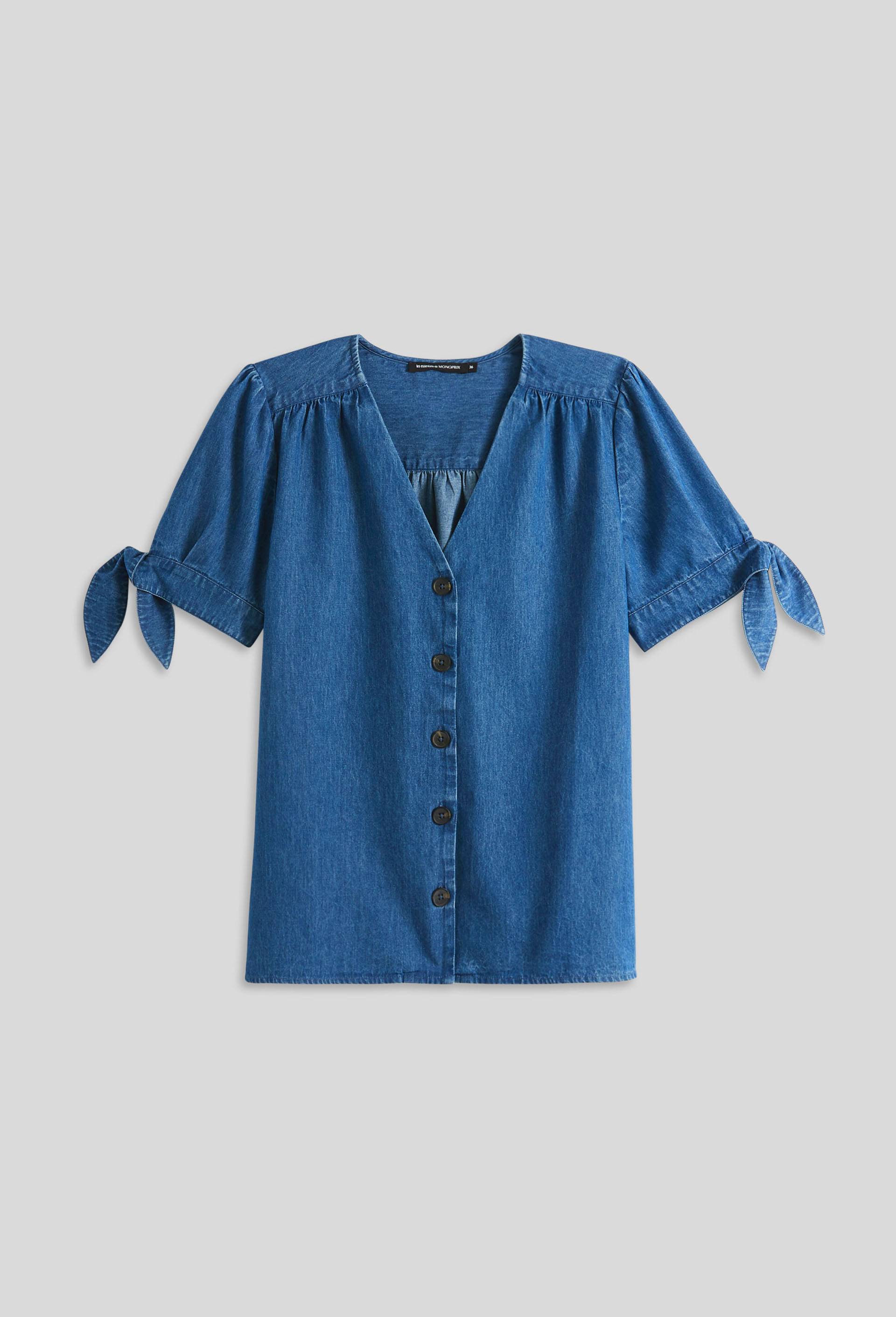 Blouse col V, BLEU, large image number 2