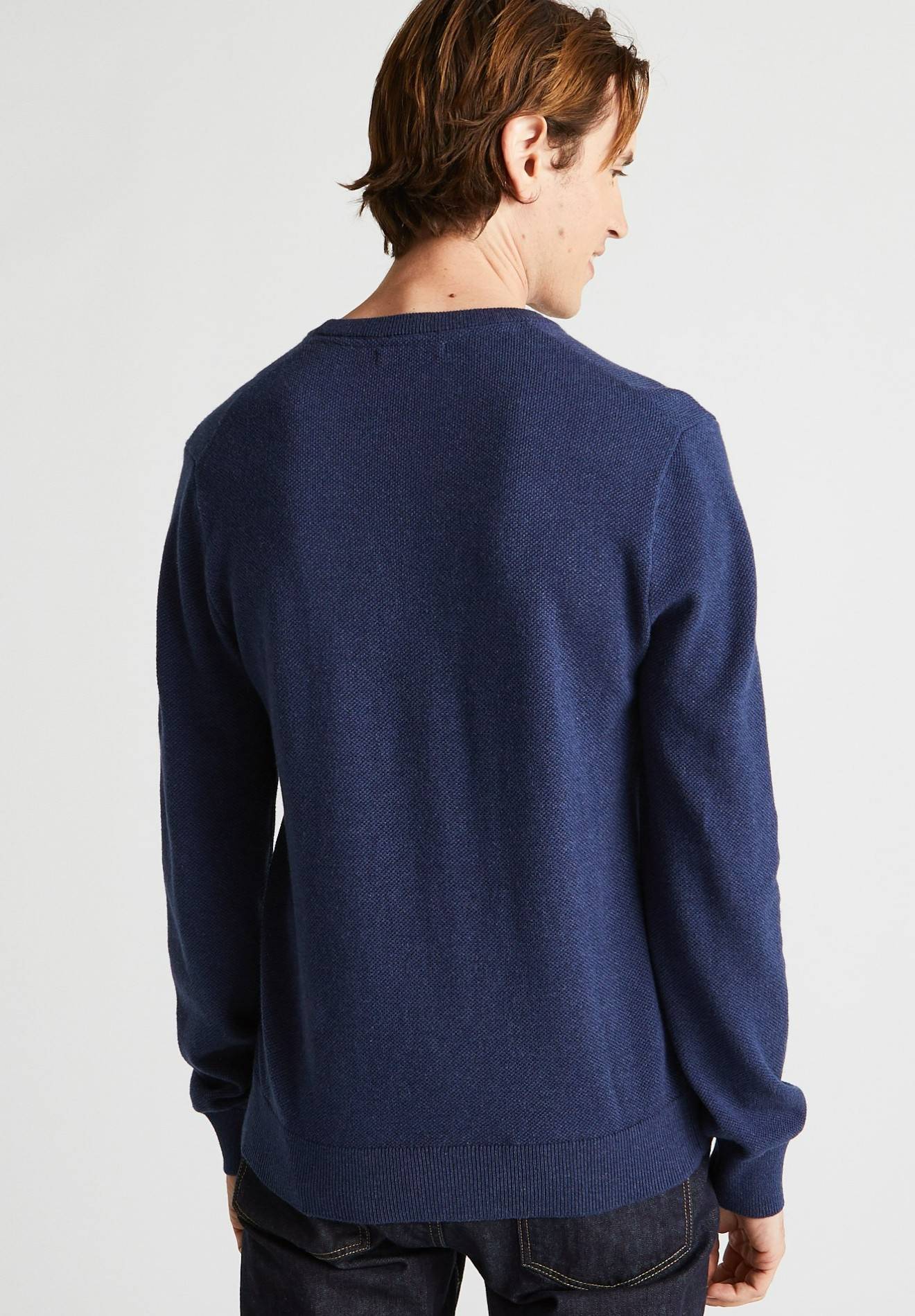 Pull col rond point fantaisie en mélange coton et cachemire, BLEU, large image number 4