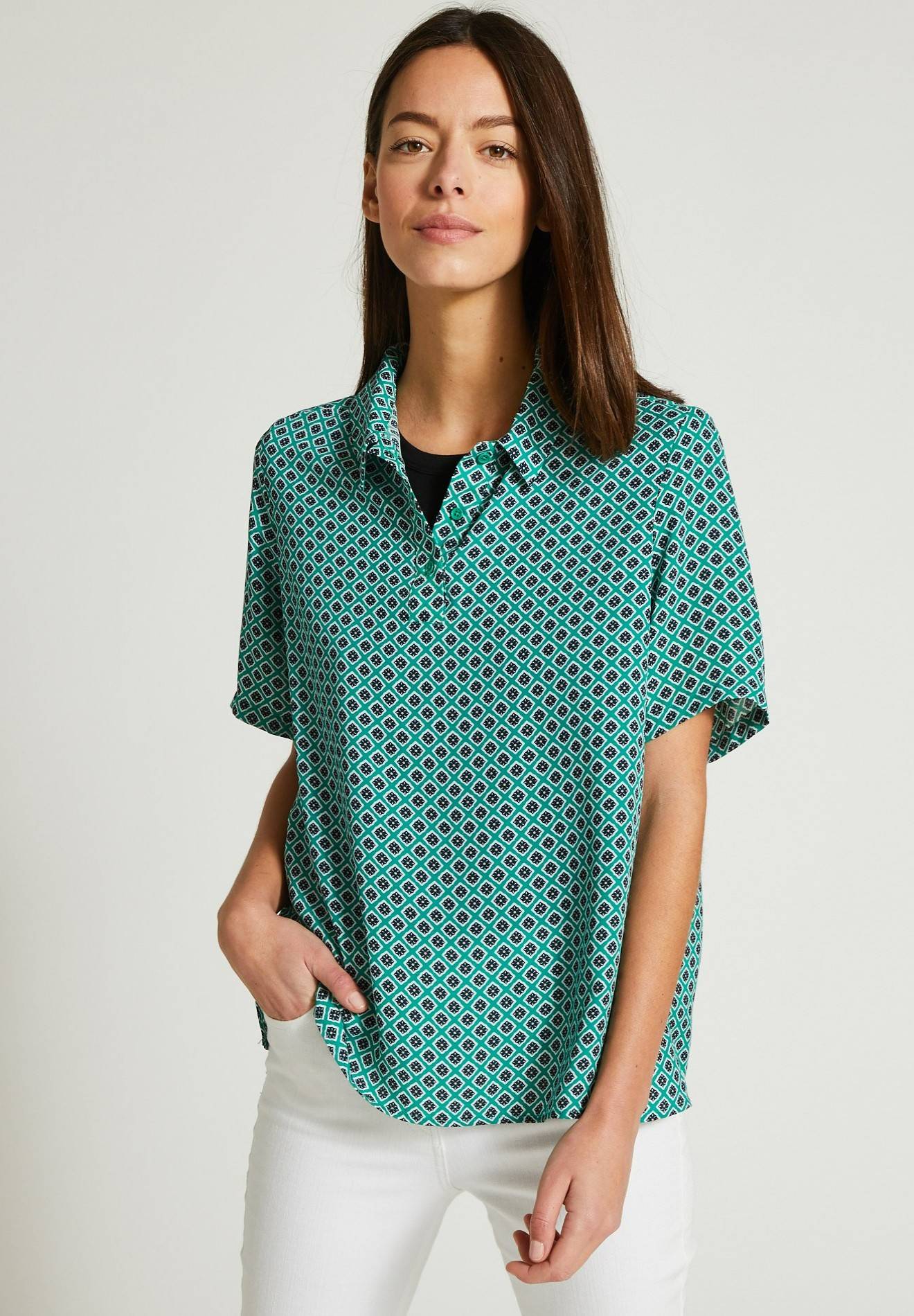 Blouse imprimée style polo, Vert, large image number 3