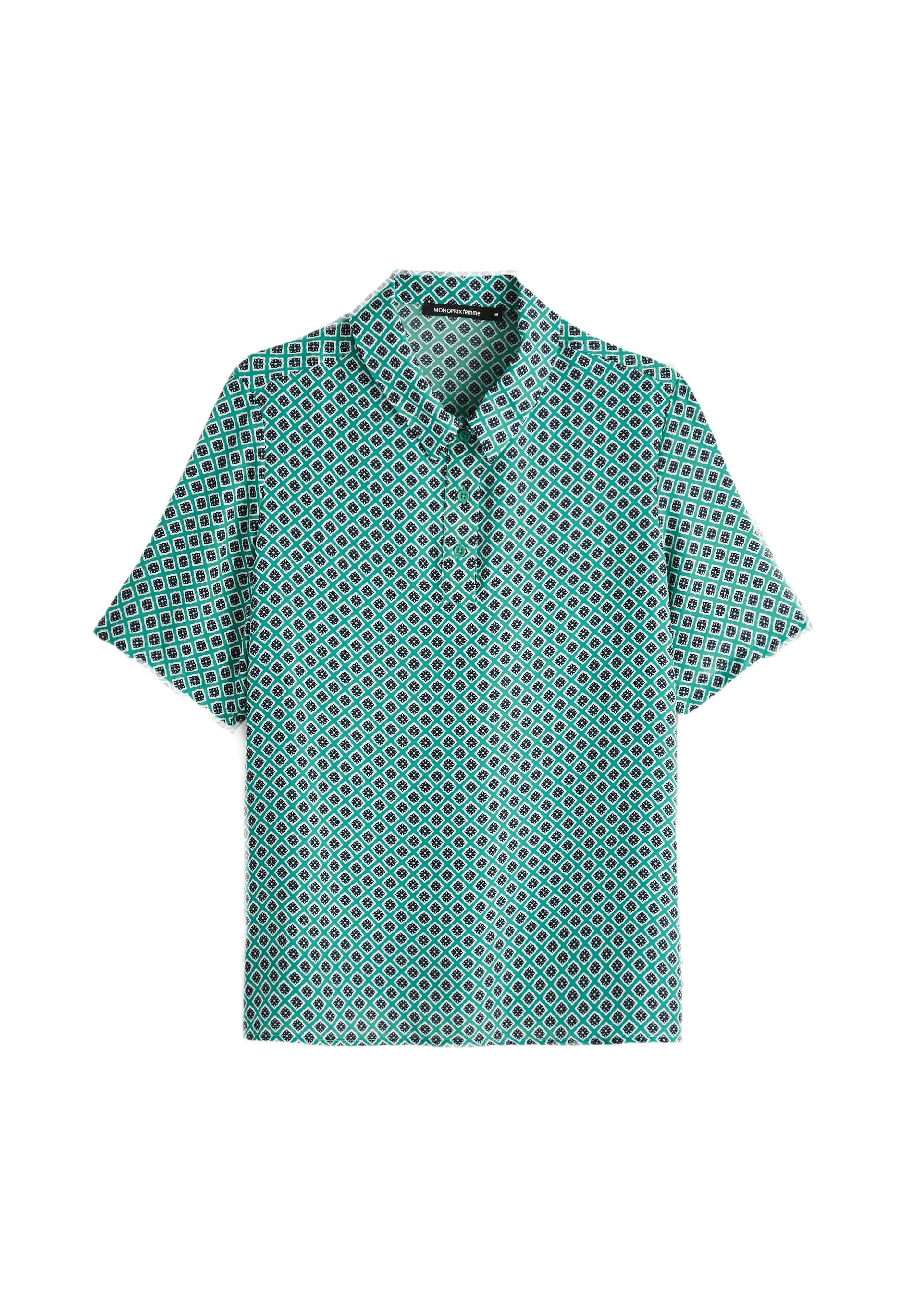 Blouse imprimée style polo, Vert, large image number 5.0
