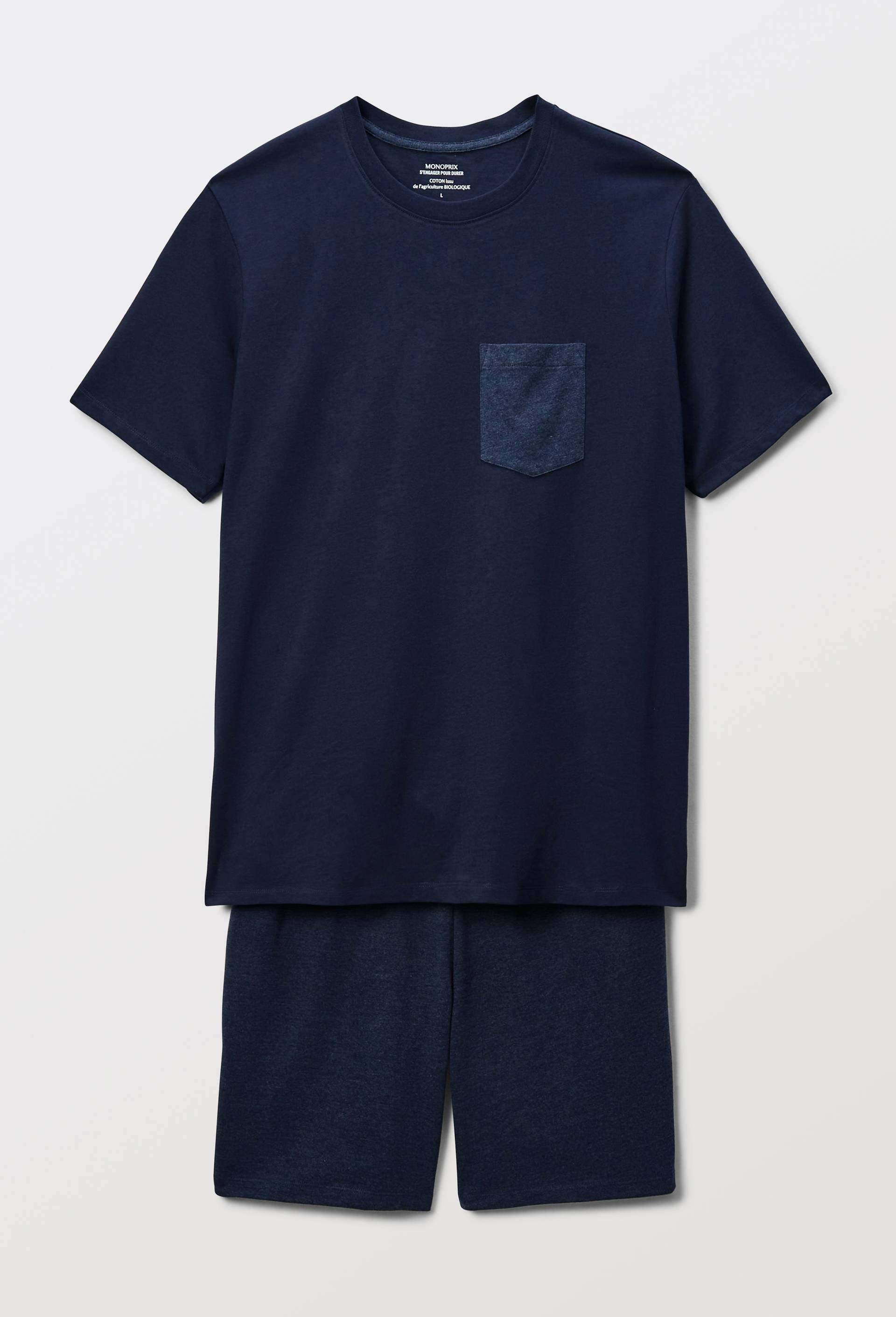Pyjama T-shirt manches courtes et bermuda en jersey de coton BIO, Bleu foncé, large image number 2.0