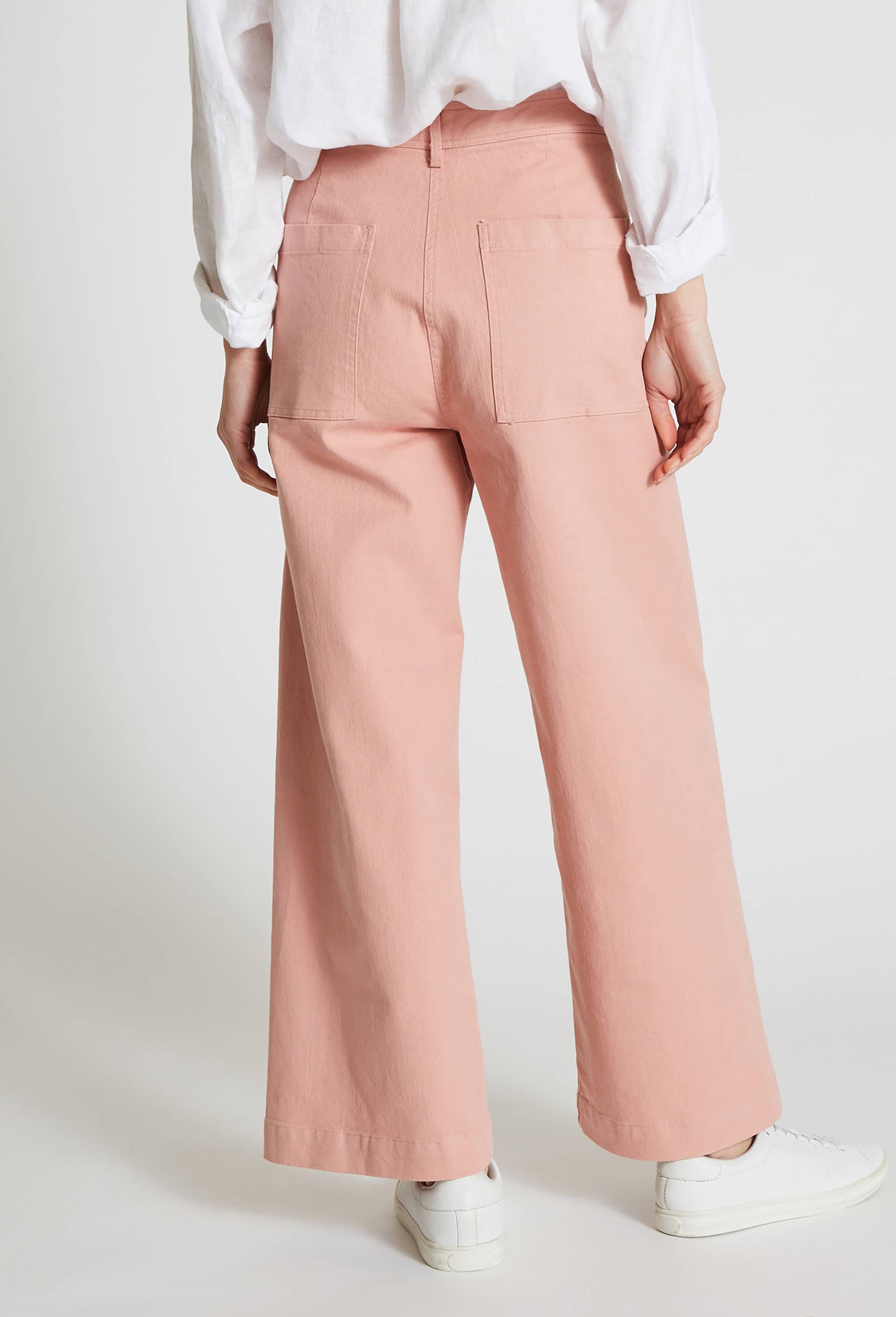 Pantalon large taille haute contenant du coton, Rose, large image number 1