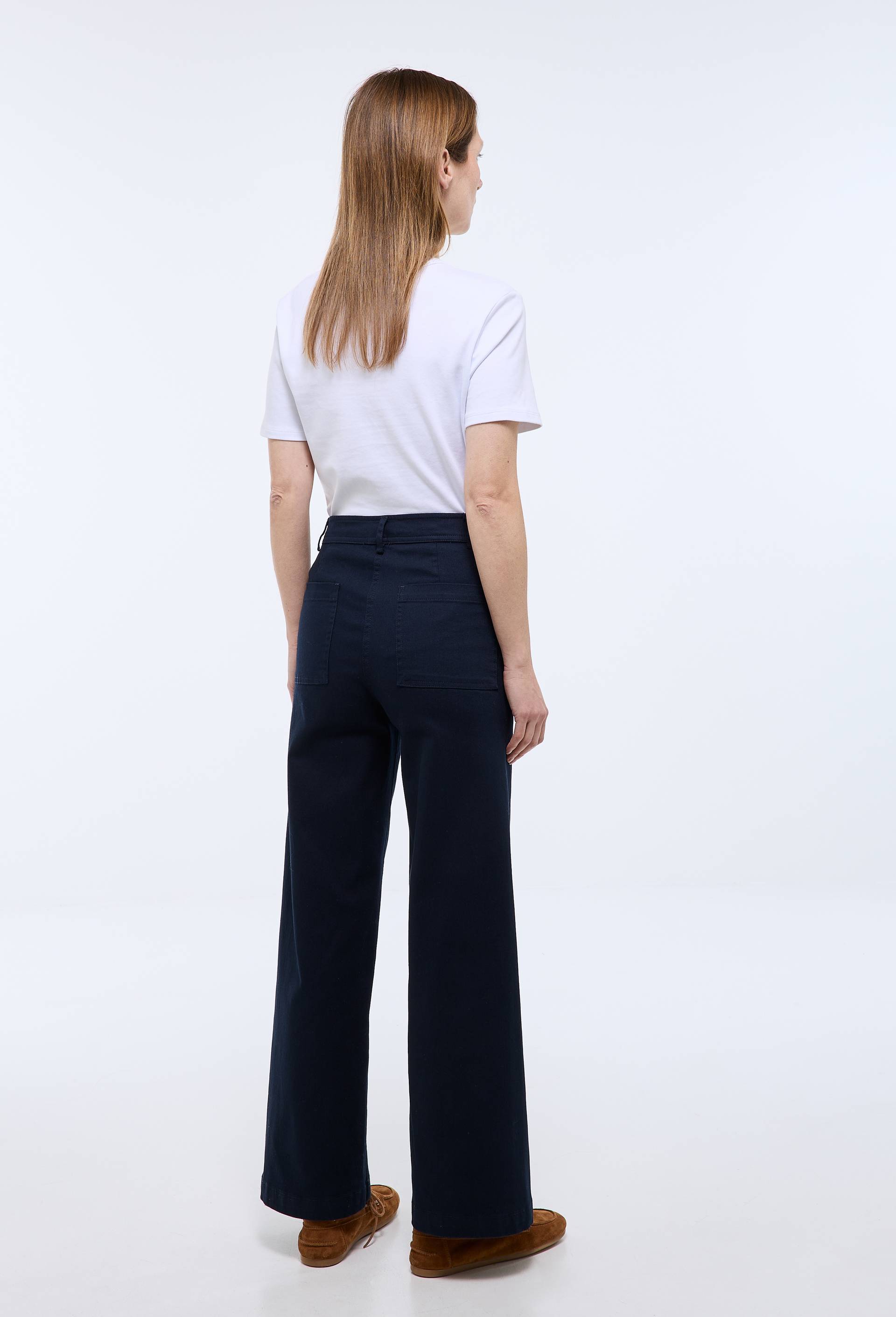 Pantalon large taille haute contenant du coton, Bleu fonc&eacute;, large image number 1.0