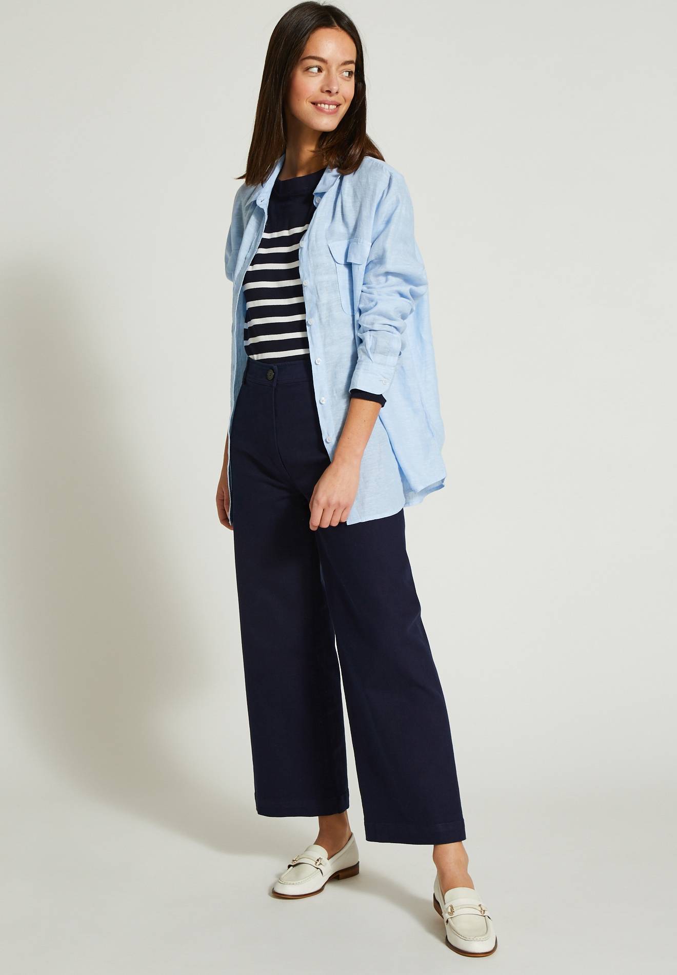 Pantalon large taille haute contenant du coton, Bleu fonc&eacute;, large image number 3