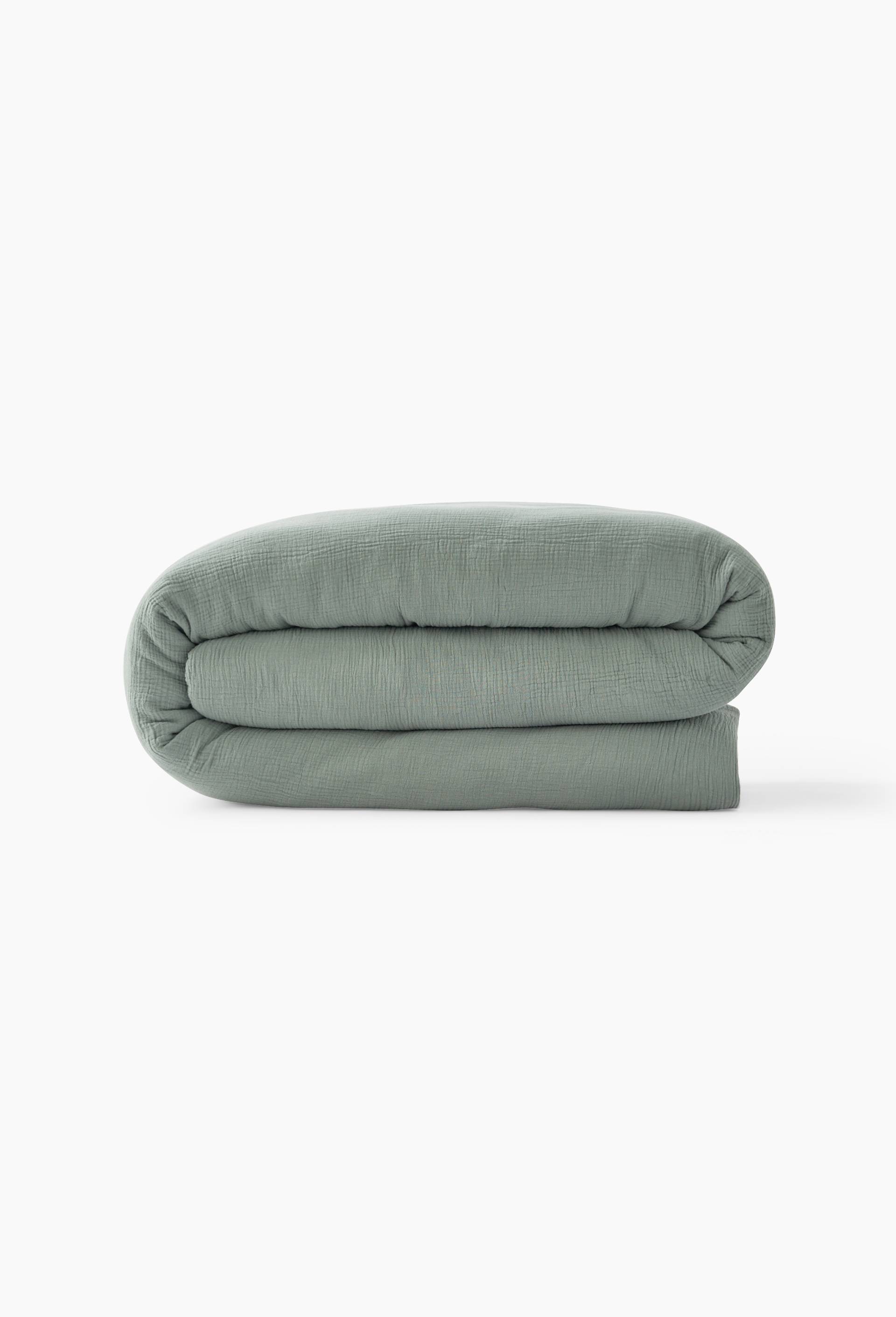 Housse de couette unie, gaze de coton, 100% coton bio GOTS, Vert, large image number 1
