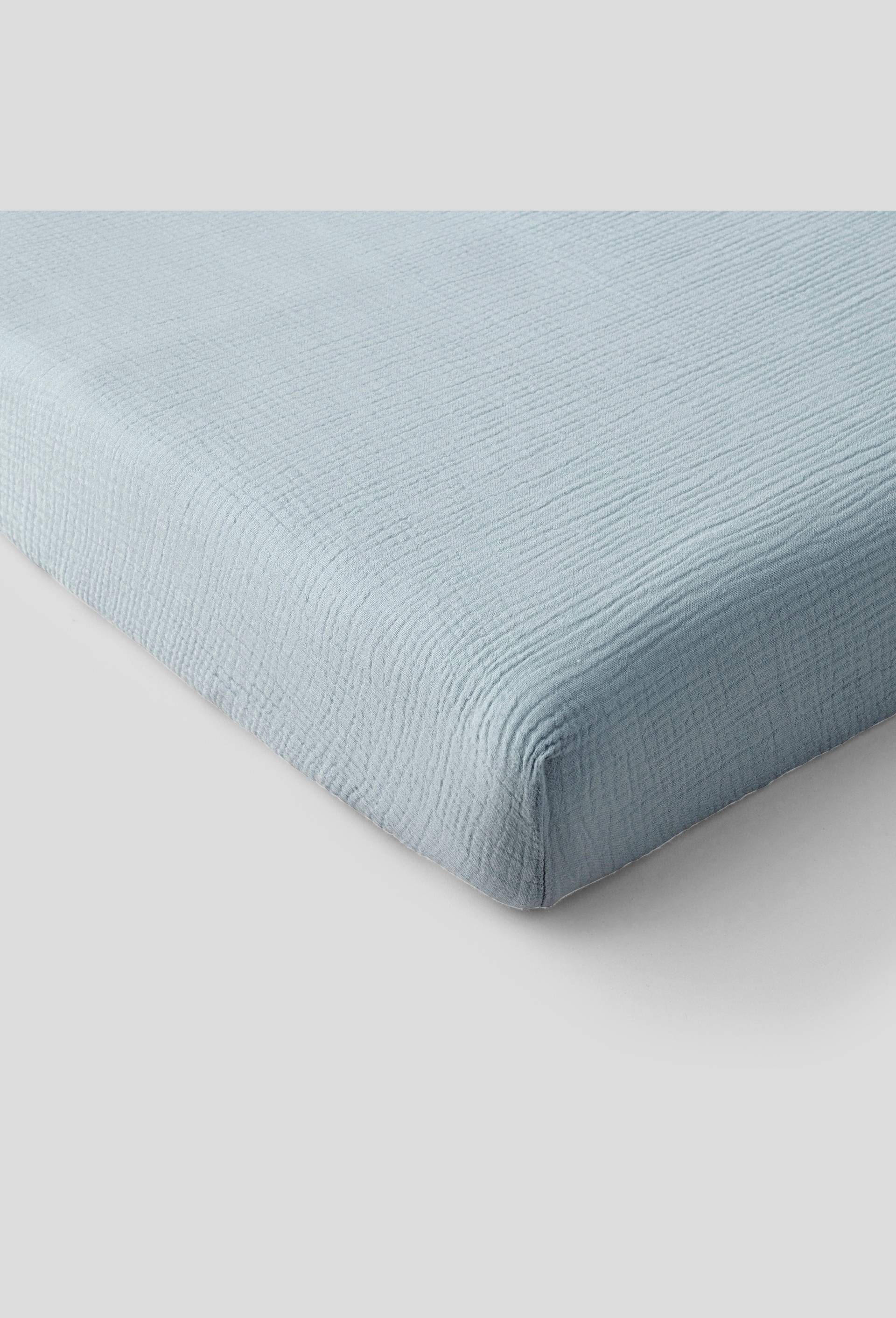 Drap housse 160x200 cm  Gaze de coton bio  Oekotex, Bleu clair, large image number 0