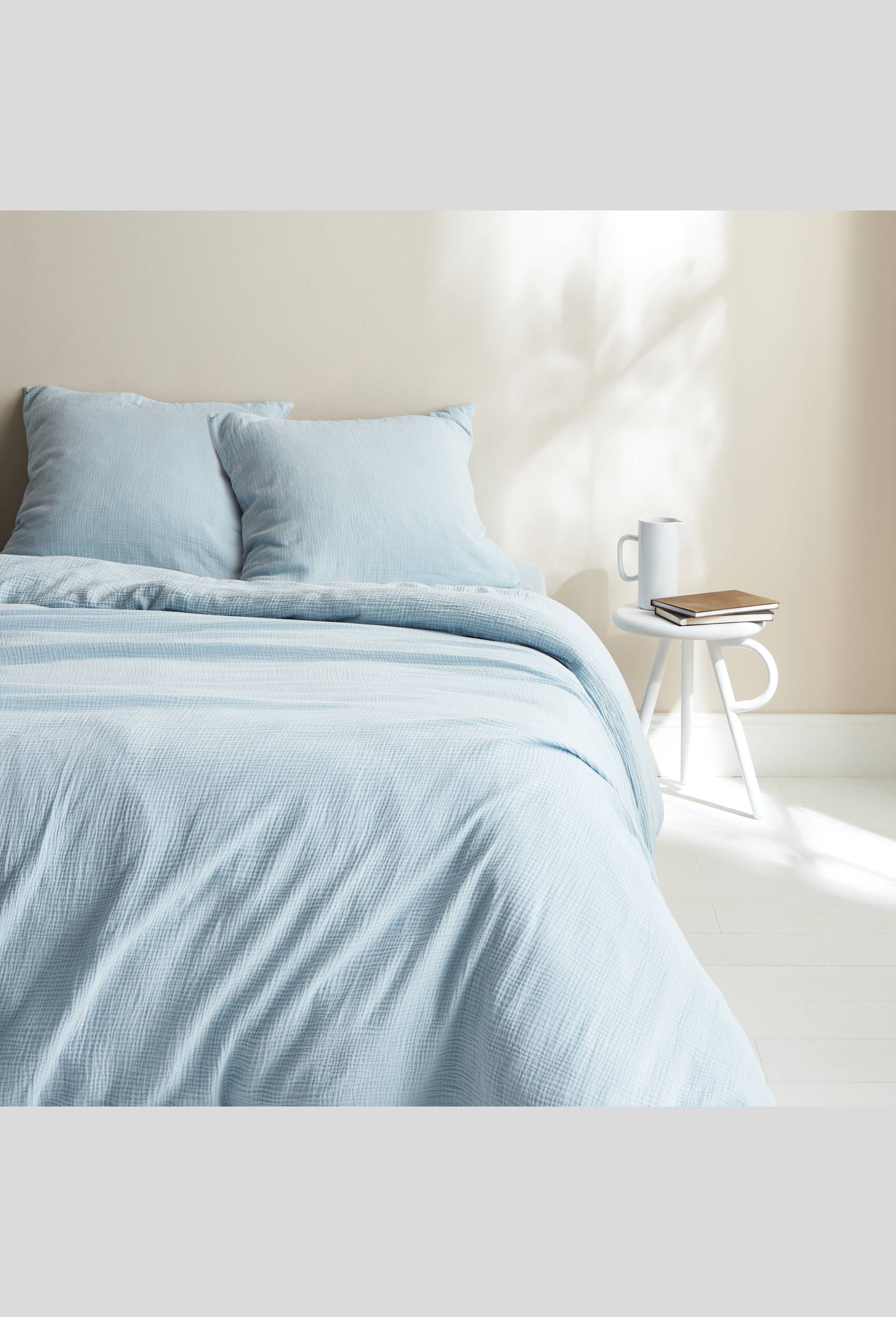 Drap housse 160x200 cm  Gaze de coton bio  Oekotex, Bleu clair, large image number 2