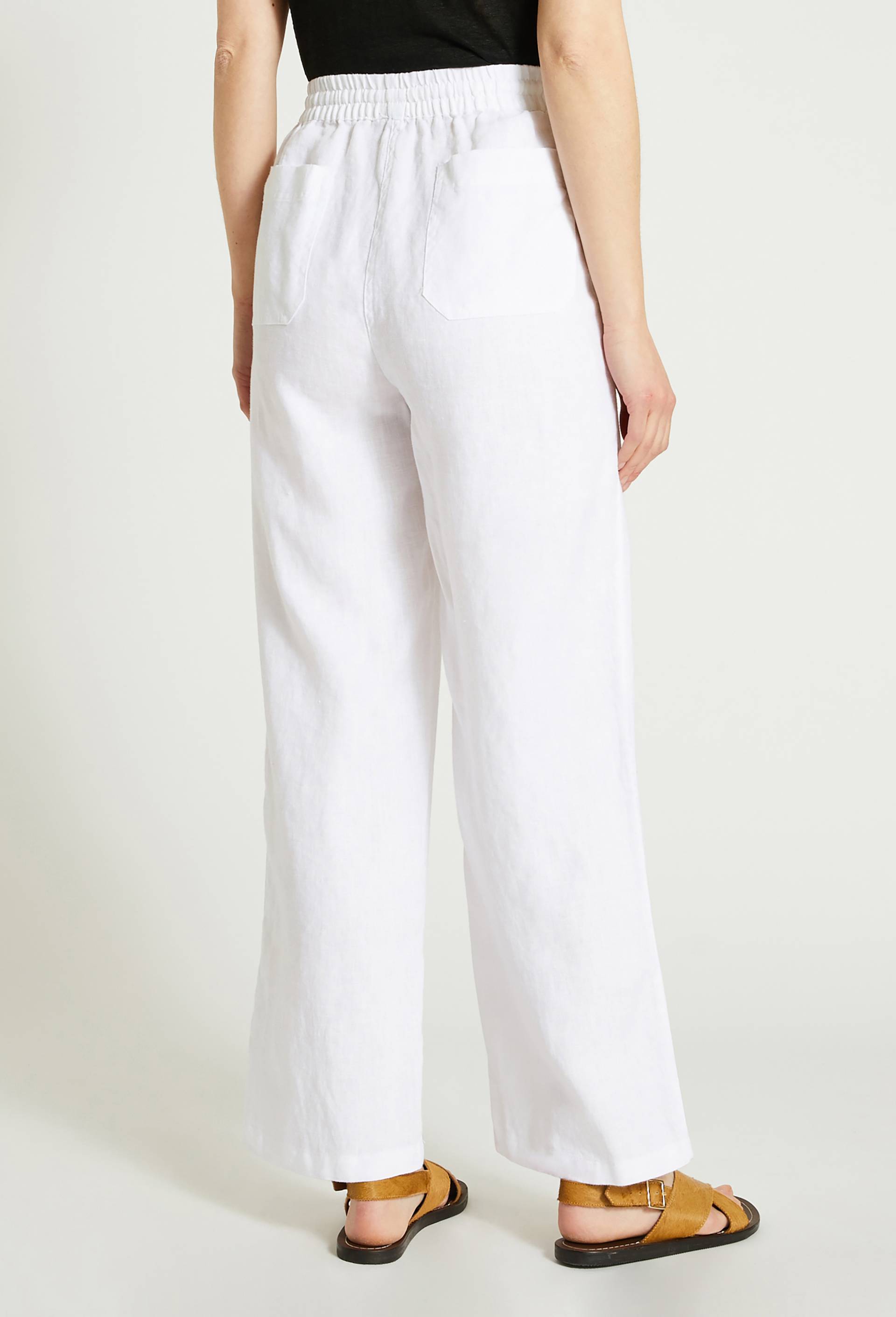 Pantalon taille élastiquée en lin, certifié European Flax, Blanc, large image number 1