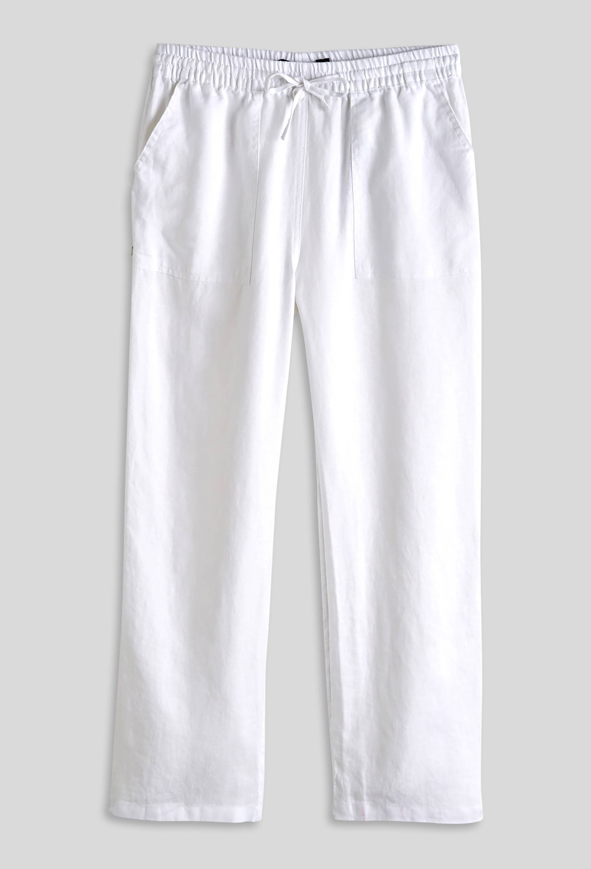 Pantalon taille élastiquée en lin, certifié European Flax, Blanc, large image number 2