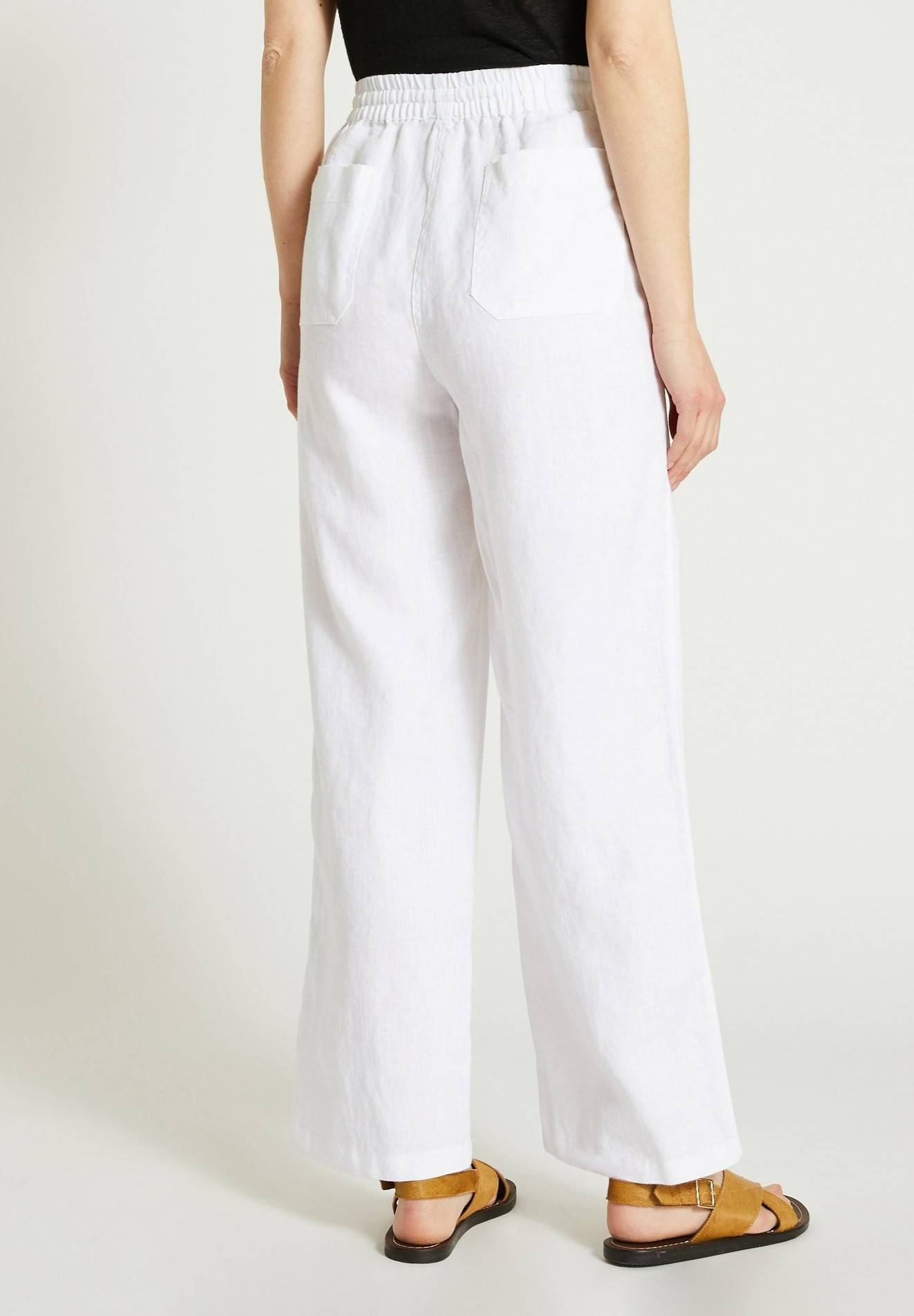 Pantalon taille élastiquée en lin, certifié European Flax, Blanc, large image number 4