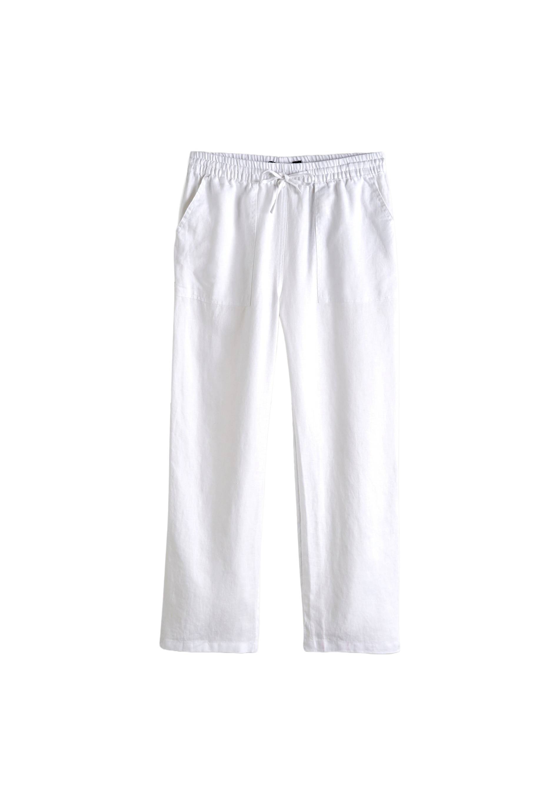 Pantalon taille élastiquée en lin, certifié European Flax, Blanc, large image number 5