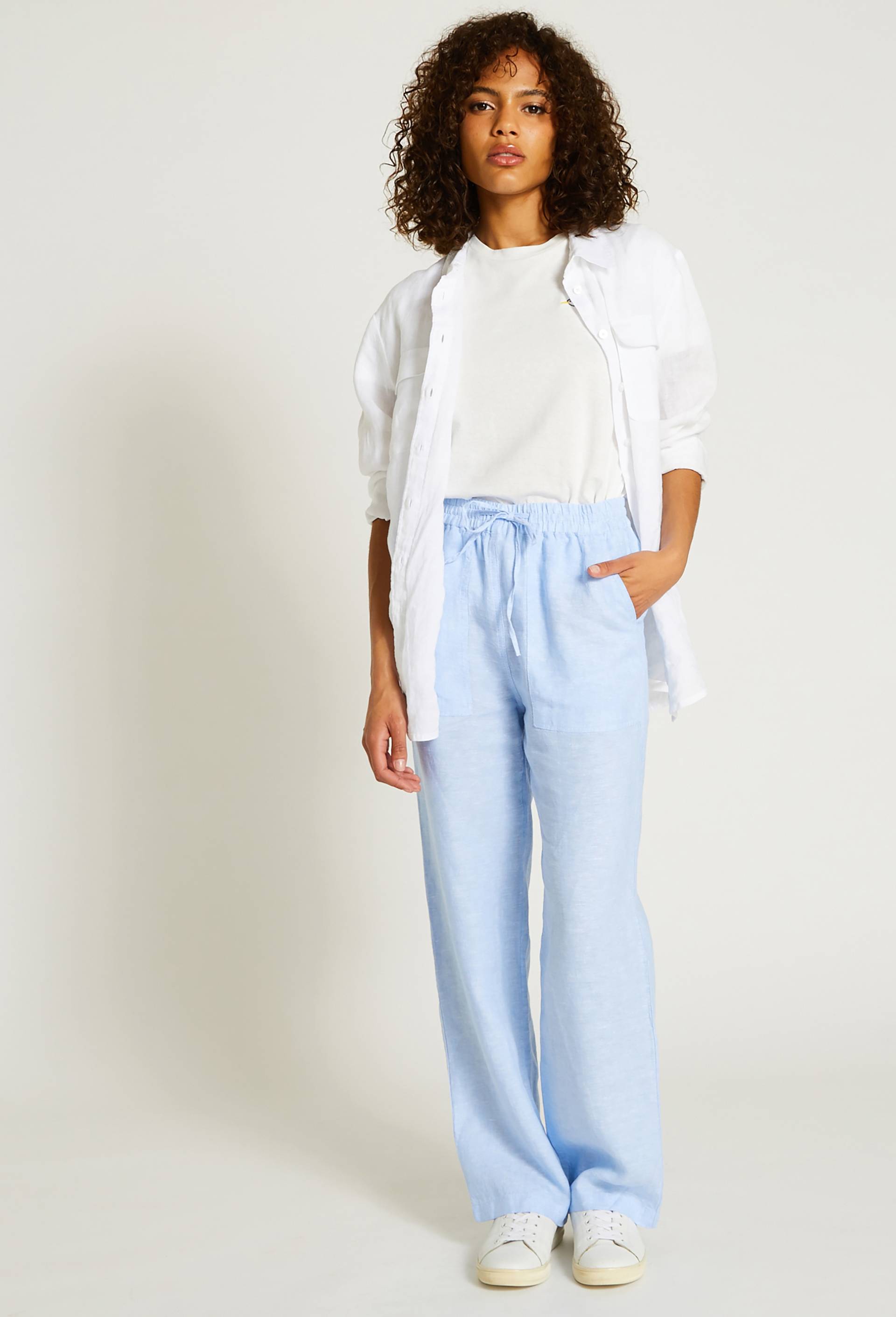 Pantalon taille élastiquée en lin, certifié European Flax, Bleu clair, large image number 0