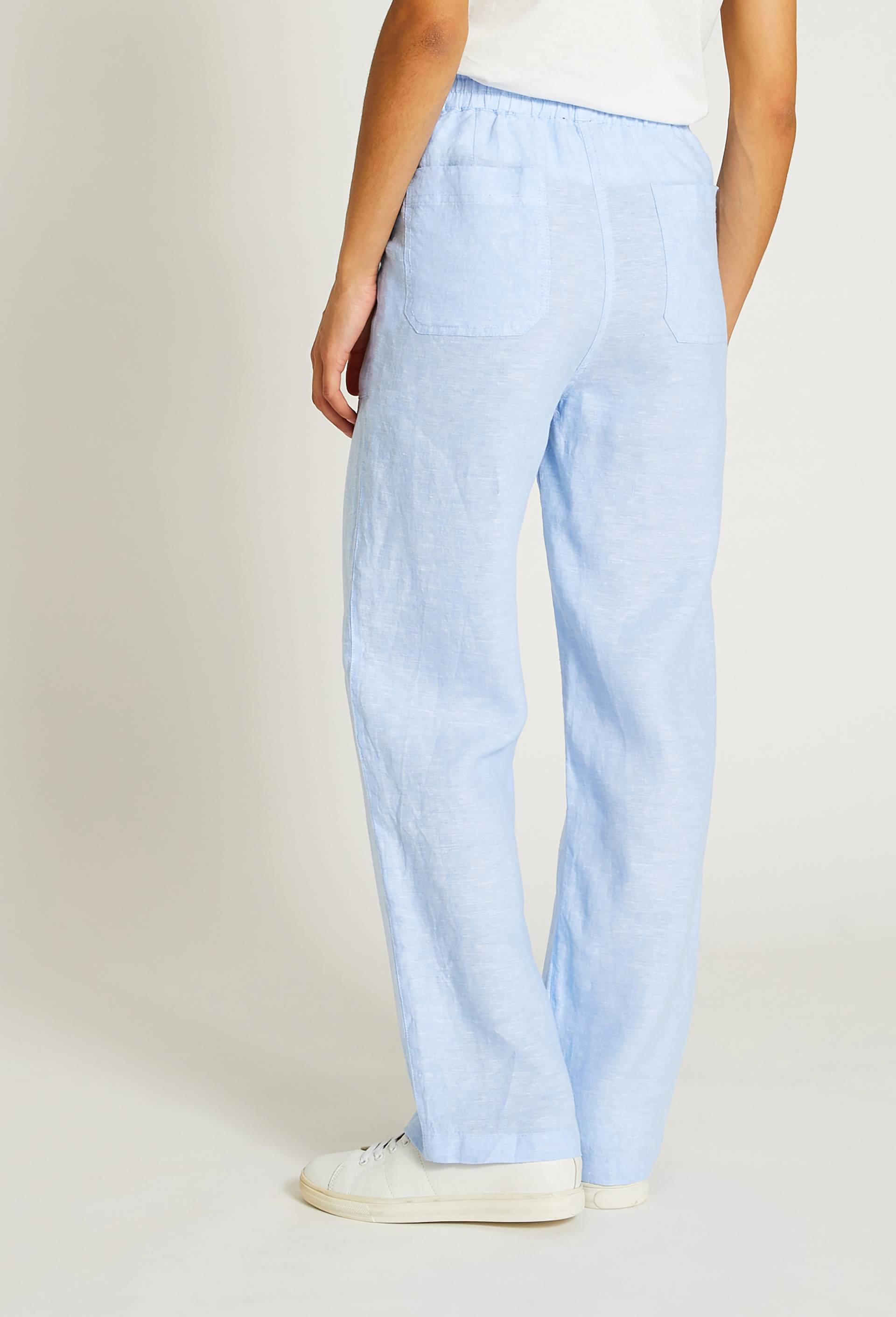 Pantalon taille élastiquée en lin, certifié European Flax, Bleu clair, large image number 1