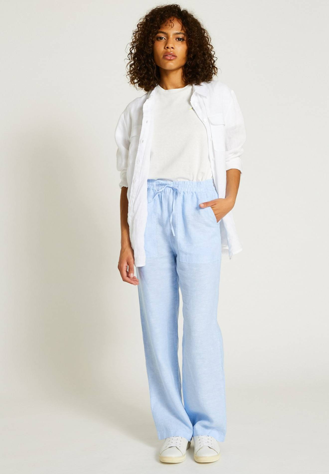 Pantalon taille élastiquée en lin, certifié European Flax, Bleu clair, large image number 3.0